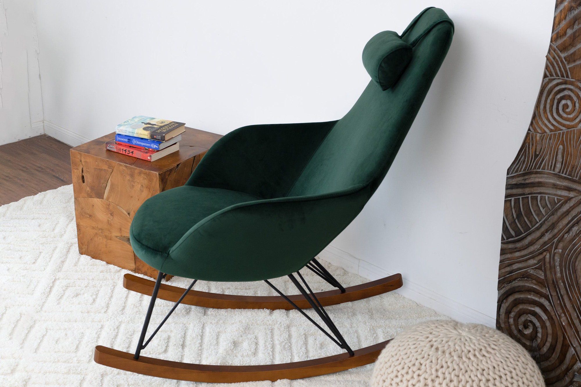 Ashcroft Chloe Mid-Century Modern Rocker Livingroom And Bedroom Chair - Dark Green