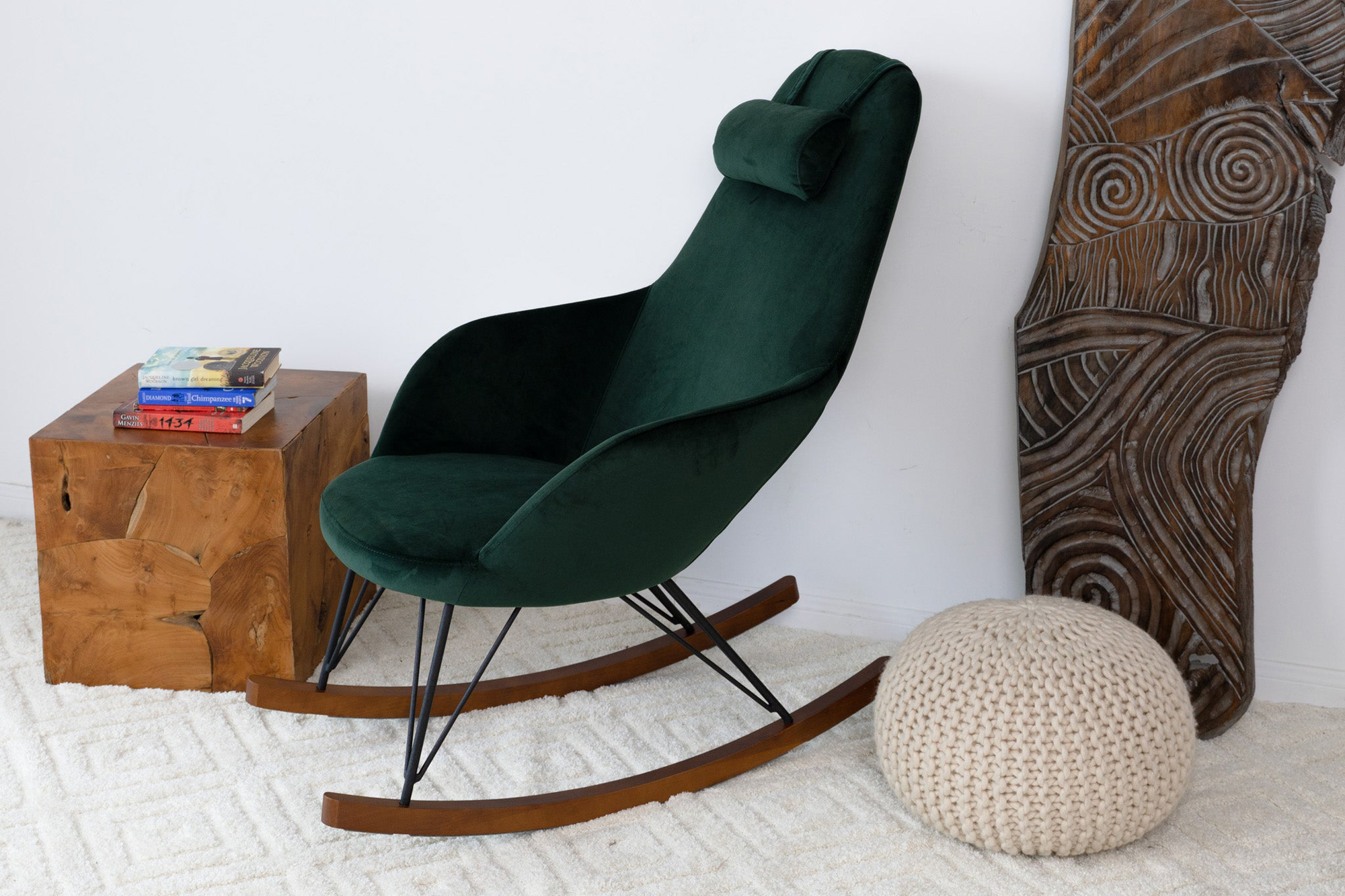 Ashcroft Chloe Mid-Century Modern Rocker Livingroom And Bedroom Chair - Dark Green