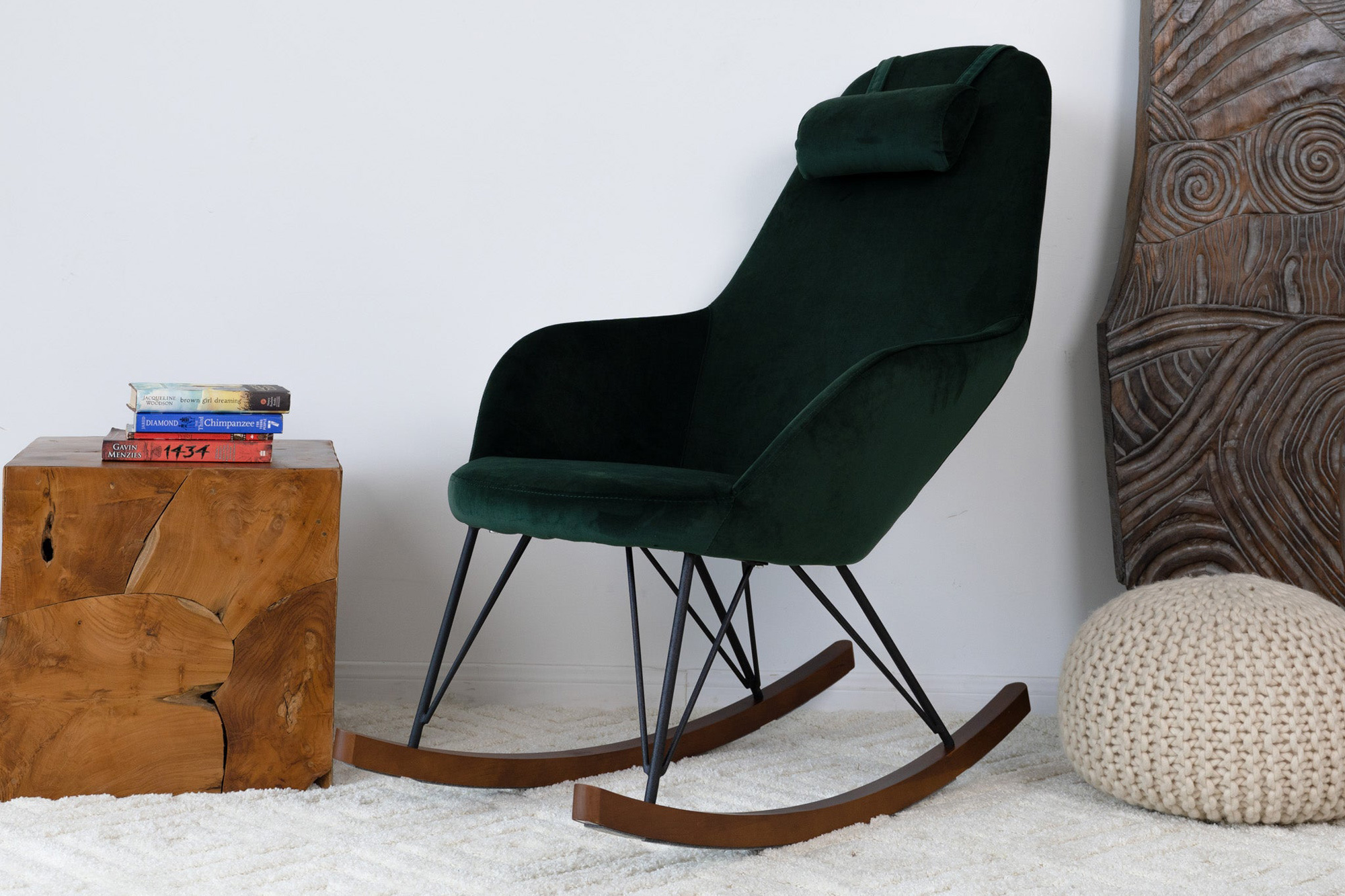 Ashcroft Chloe Mid-Century Modern Rocker Livingroom And Bedroom Chair - Dark Green