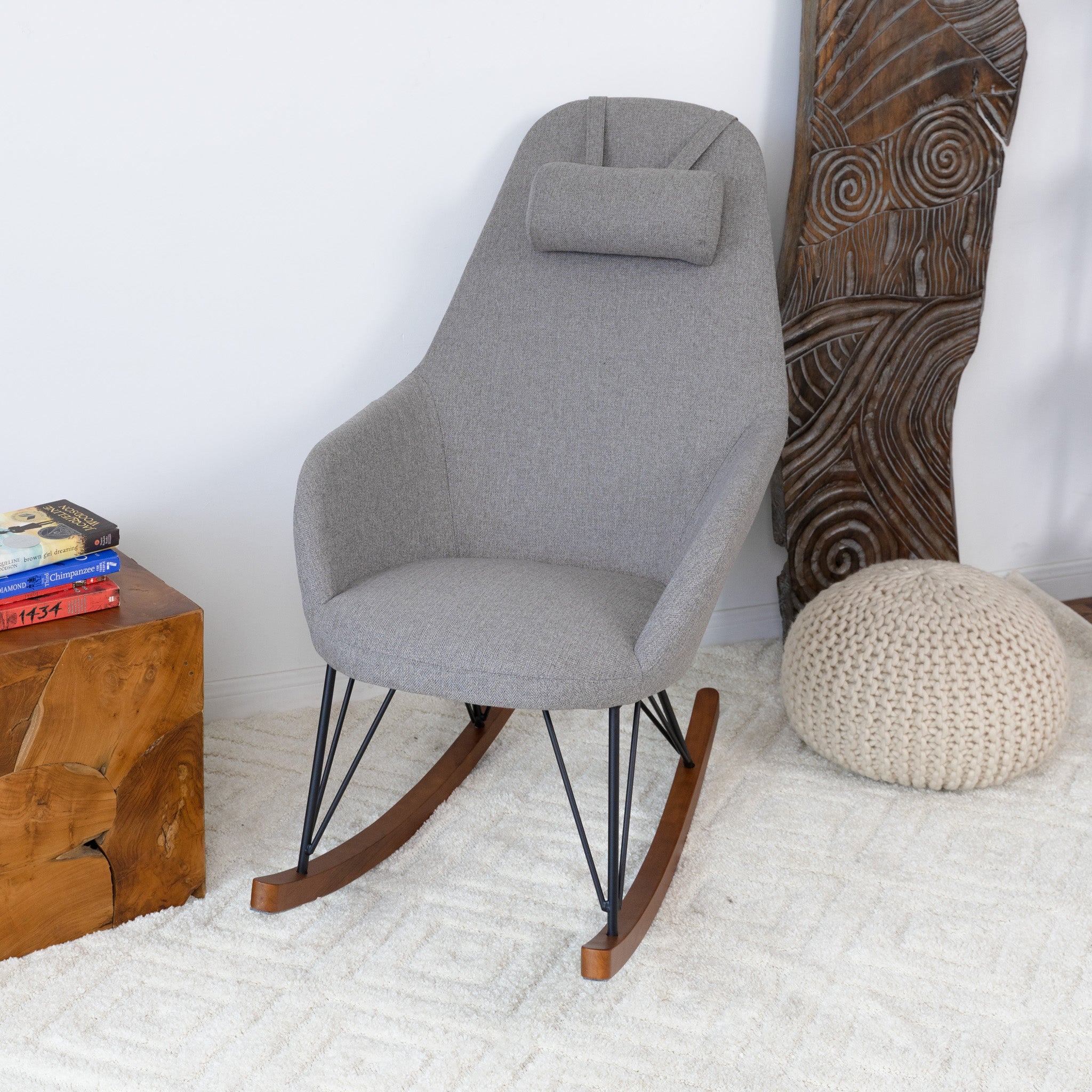 Ashcroft Chloe Mid-Century Modern Rocker Livingroom And Bedroom Chair - Gray