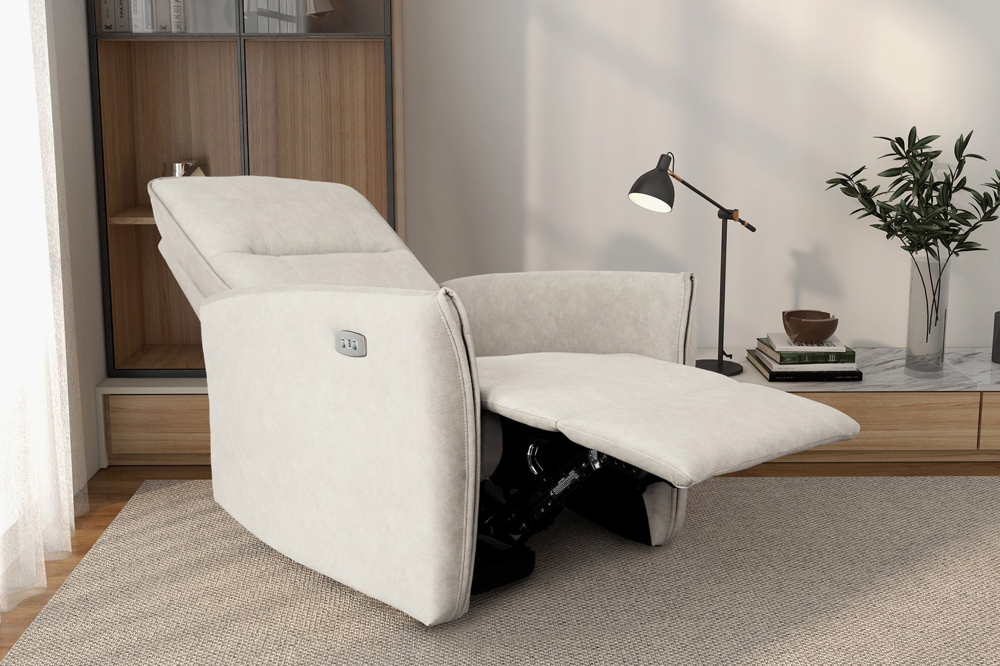 Ashcroft Asheville Suede Recliner Chair - Cream
