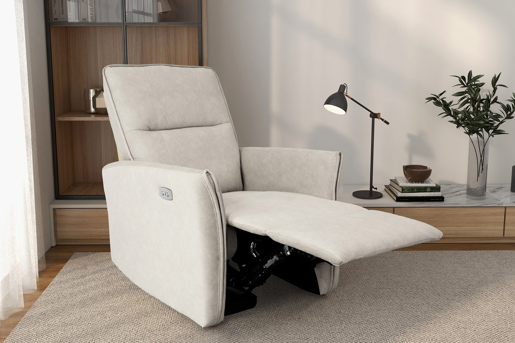 Ashcroft Asheville Suede Recliner Chair - Cream