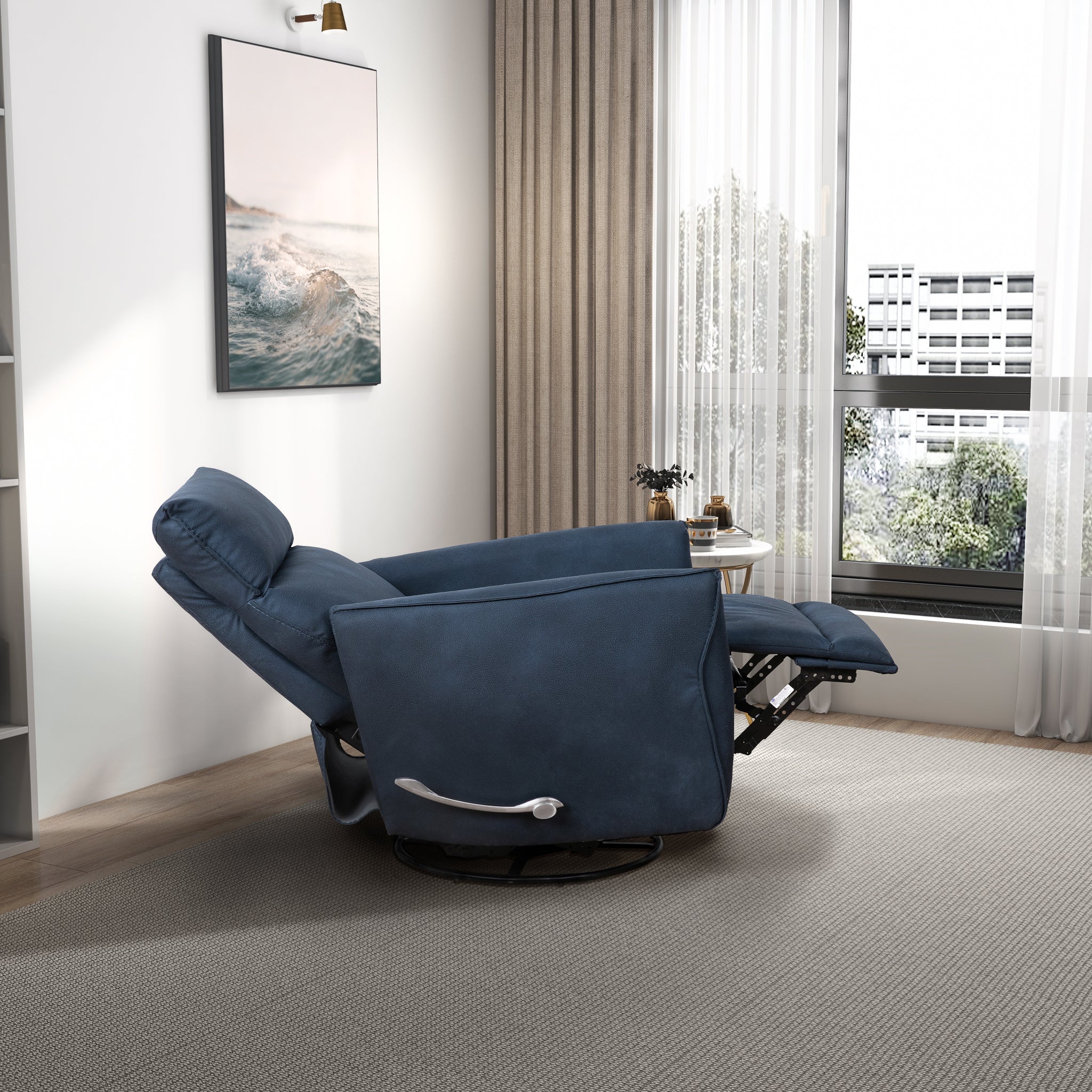 Ashcroft - Carson Swivel Glider Suede Recliner Chair - Midnight Blue