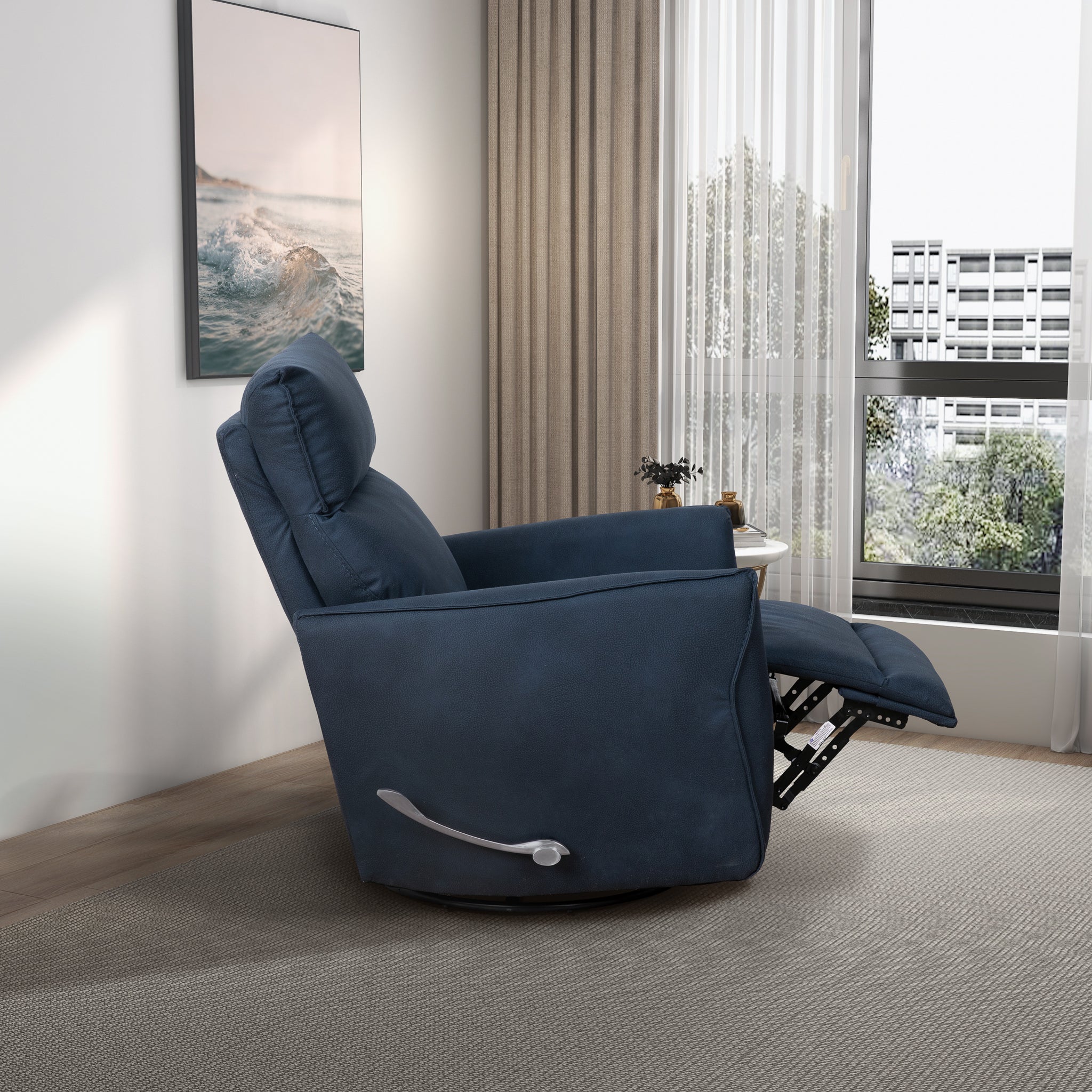 Ashcroft - Carson Swivel Glider Suede Recliner Chair - Midnight Blue