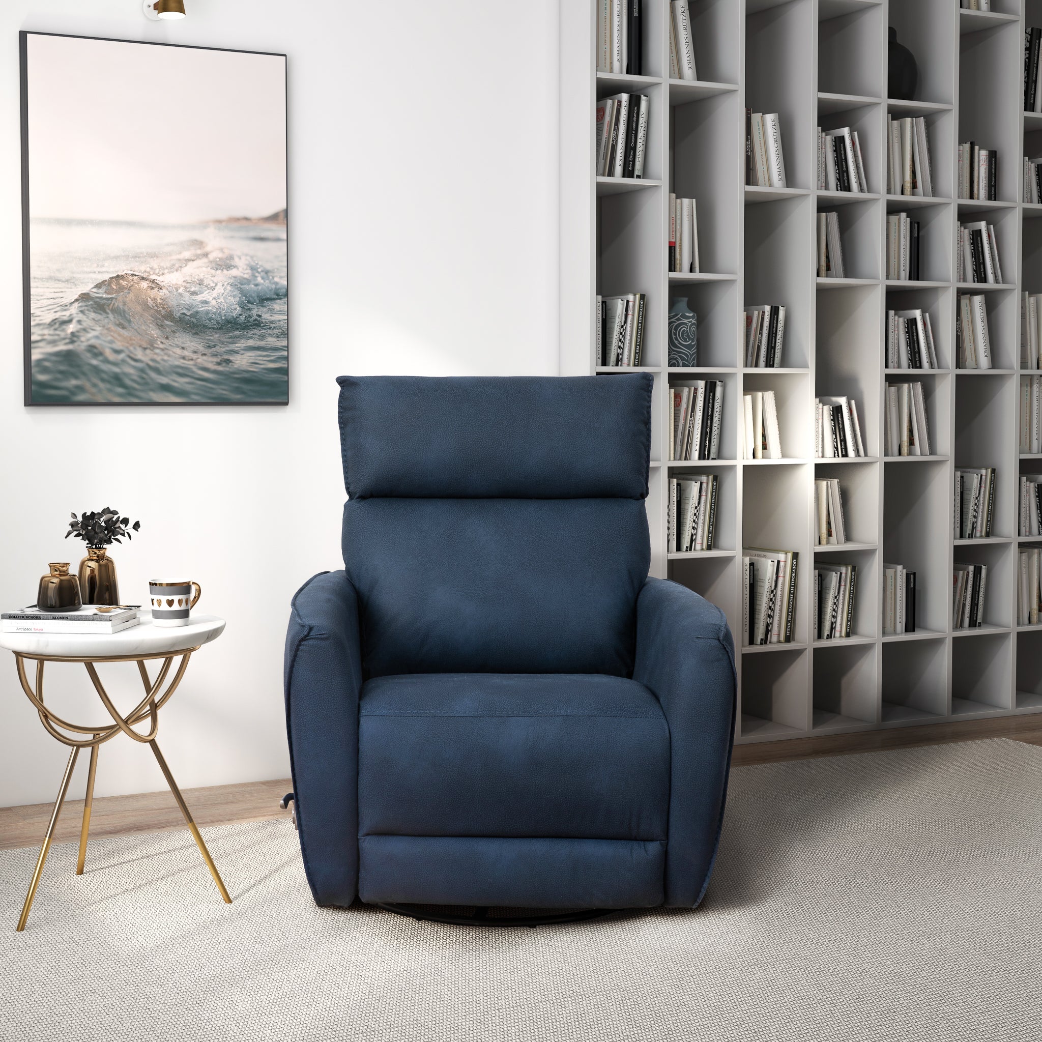 Ashcroft - Carson Swivel Glider Suede Recliner Chair - Midnight Blue