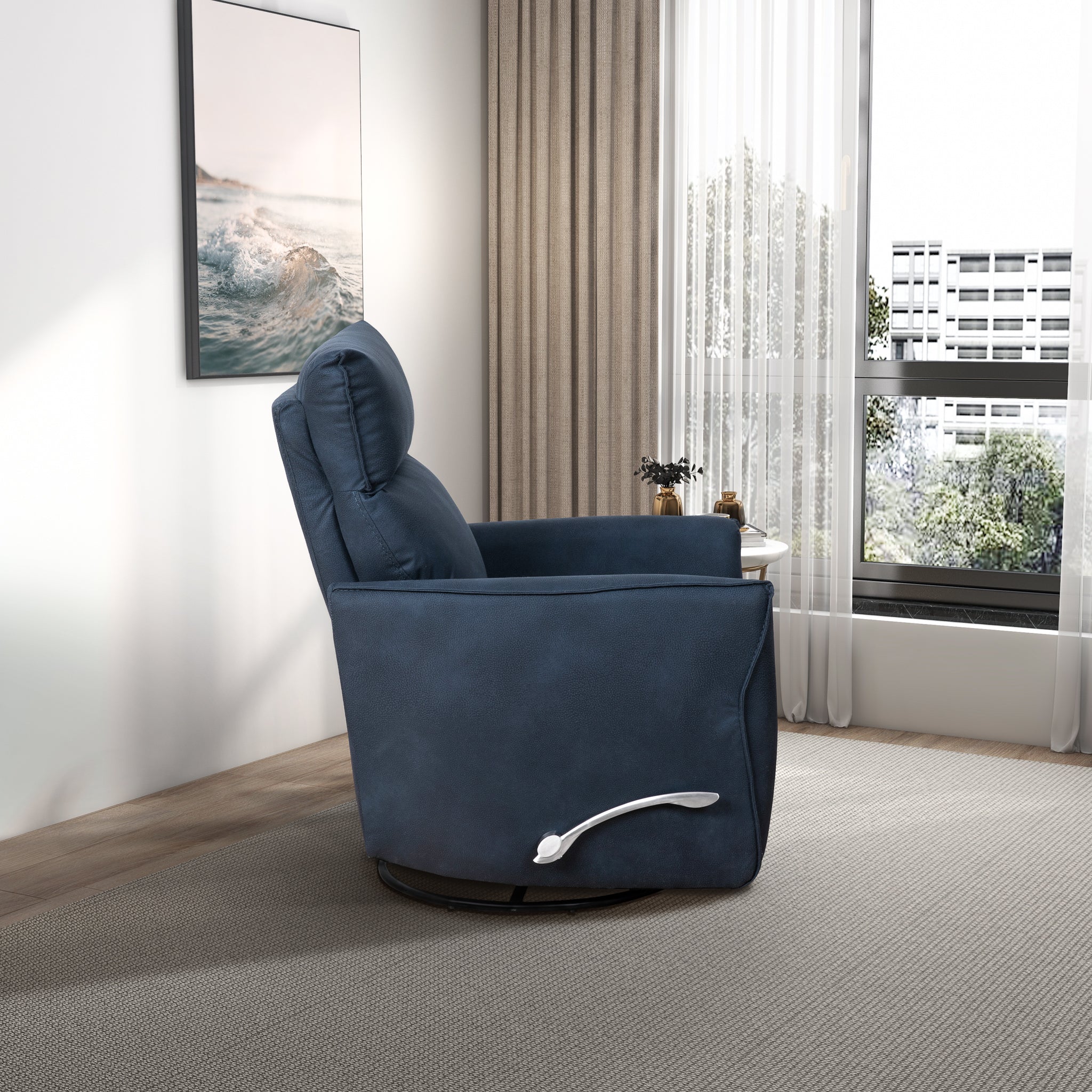 Ashcroft - Carson Swivel Glider Suede Recliner Chair - Midnight Blue
