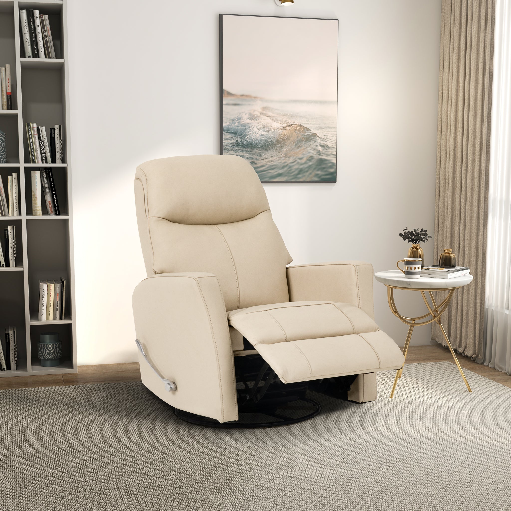 Ashcroft - Harlow Swivel Glider Leather Recliner Chair - Ivory