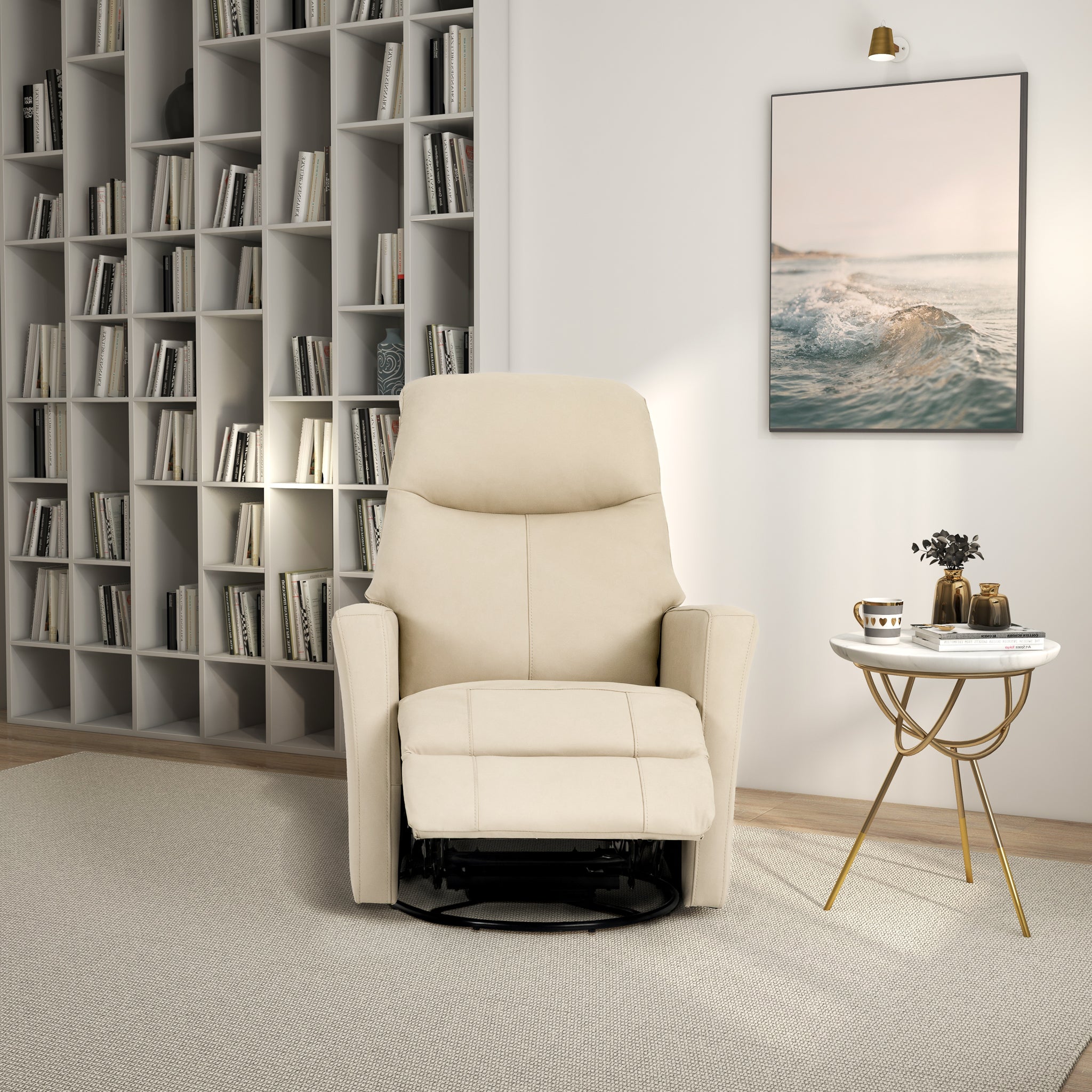 Ashcroft - Harlow Swivel Glider Leather Recliner Chair - Ivory