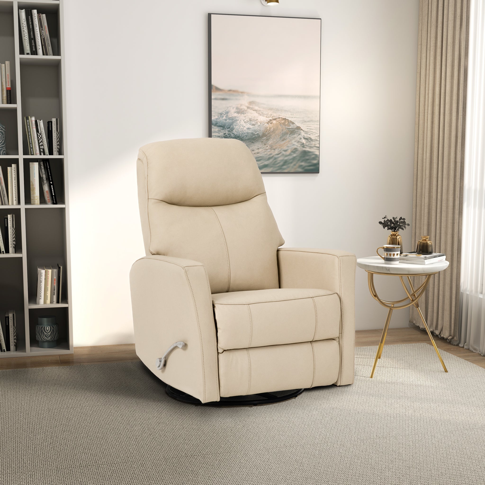 Ashcroft - Harlow Swivel Glider Leather Recliner Chair - Ivory