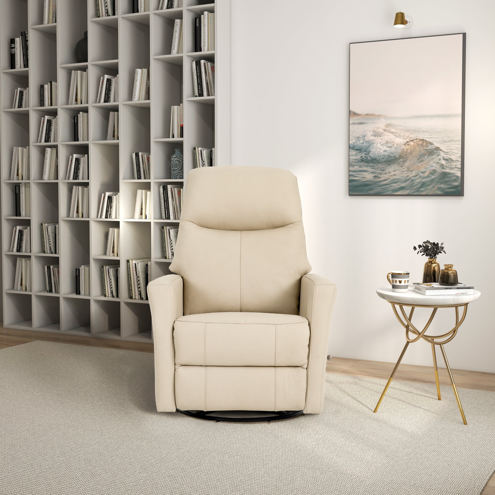 Ashcroft - Harlow Swivel Glider Leather Recliner Chair - Ivory