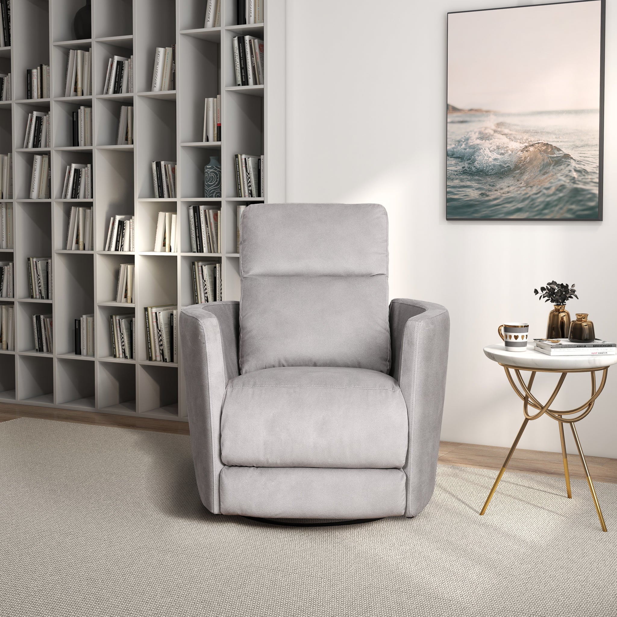 Ashcroft - Lawson Swivel Glider Suede Recliner Chair in Latte