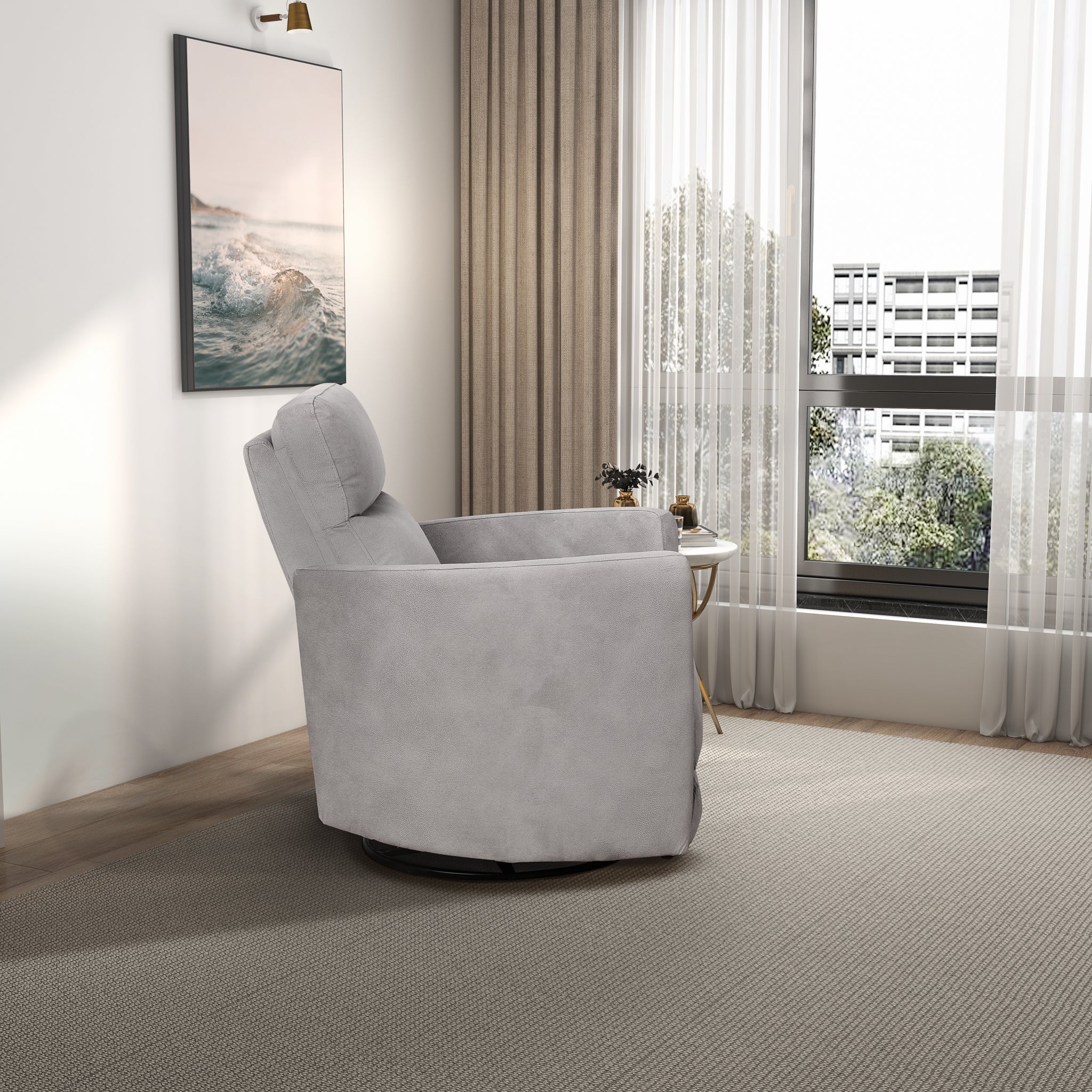 Ashcroft - Lawson Swivel Glider Suede Recliner Chair in Latte