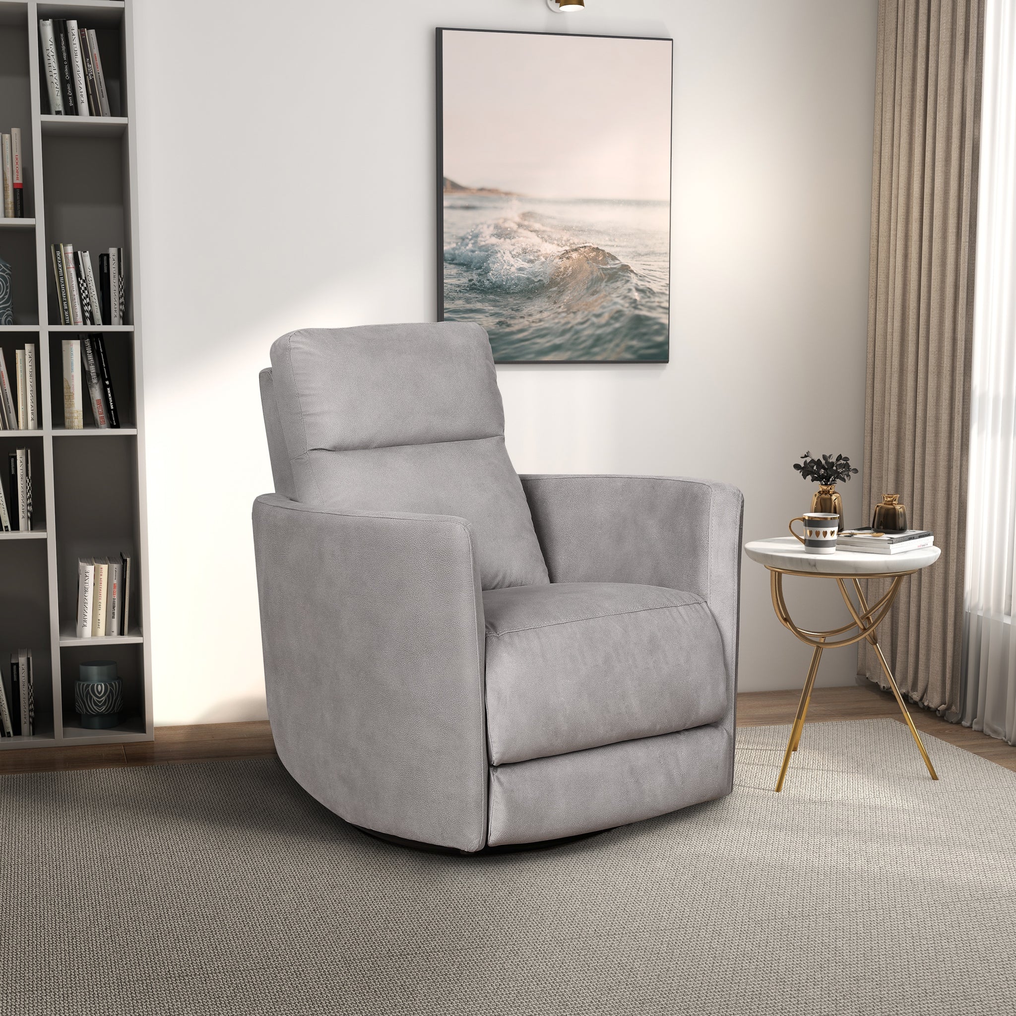 Ashcroft - Lawson Swivel Glider Suede Recliner Chair in Latte