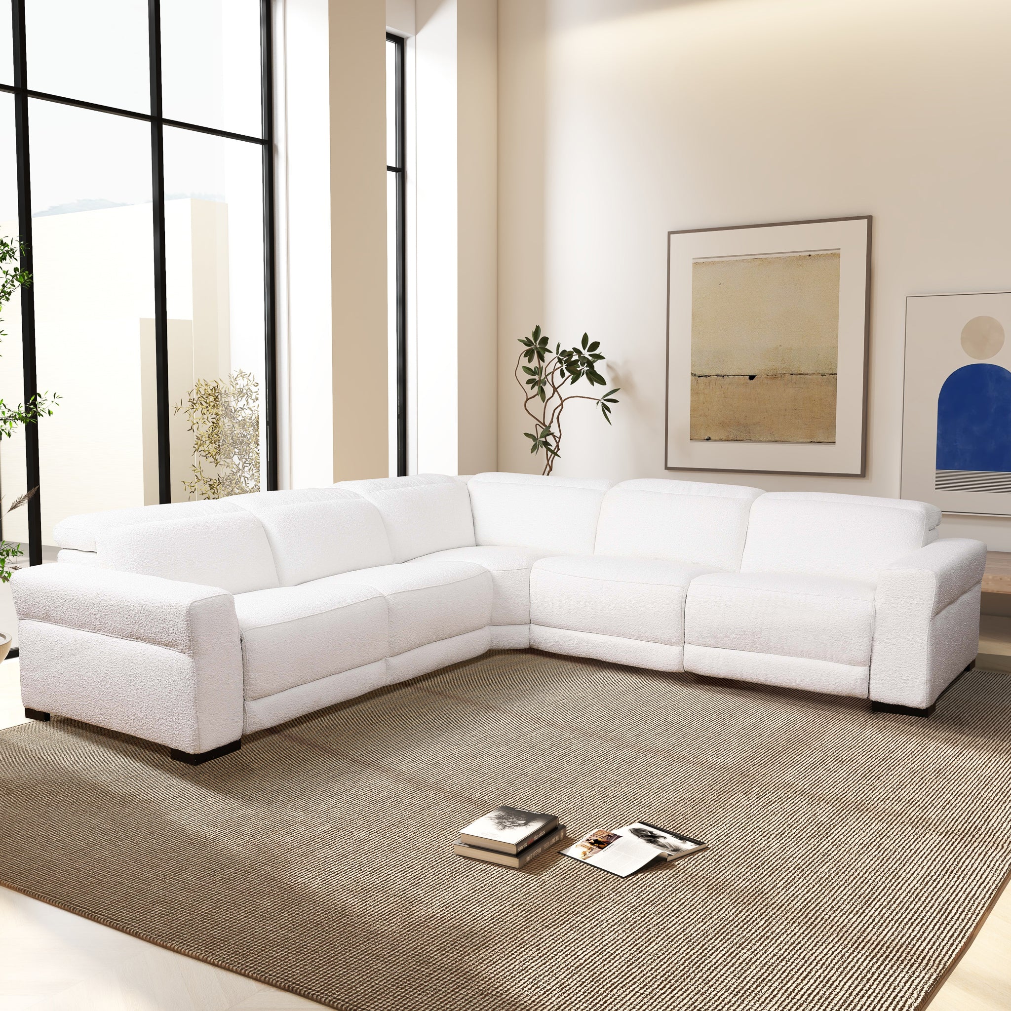 Ashcroft - Yohan Reclining Sectional Sofa - White Boucle