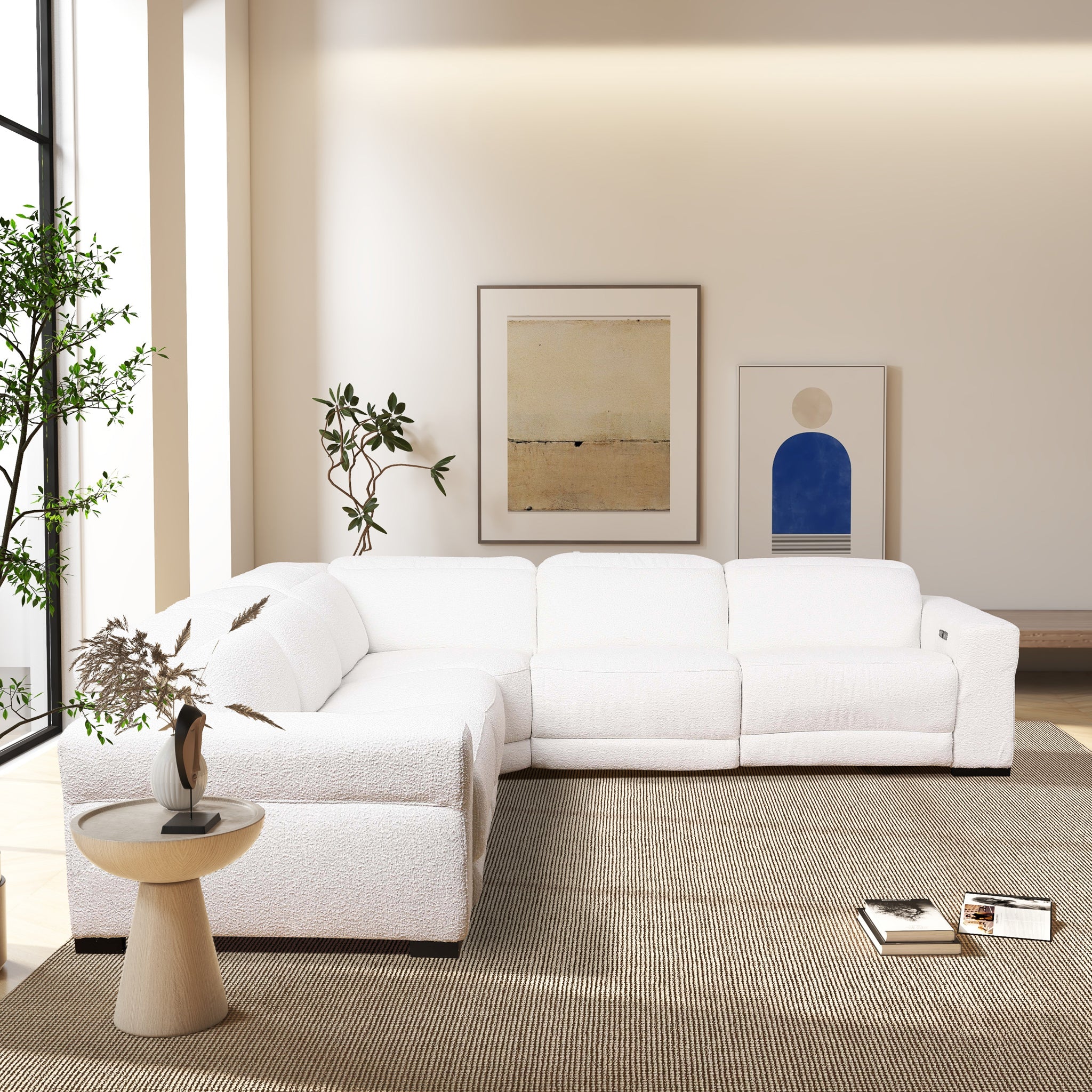 Ashcroft - Yohan Reclining Sectional Sofa - White Boucle