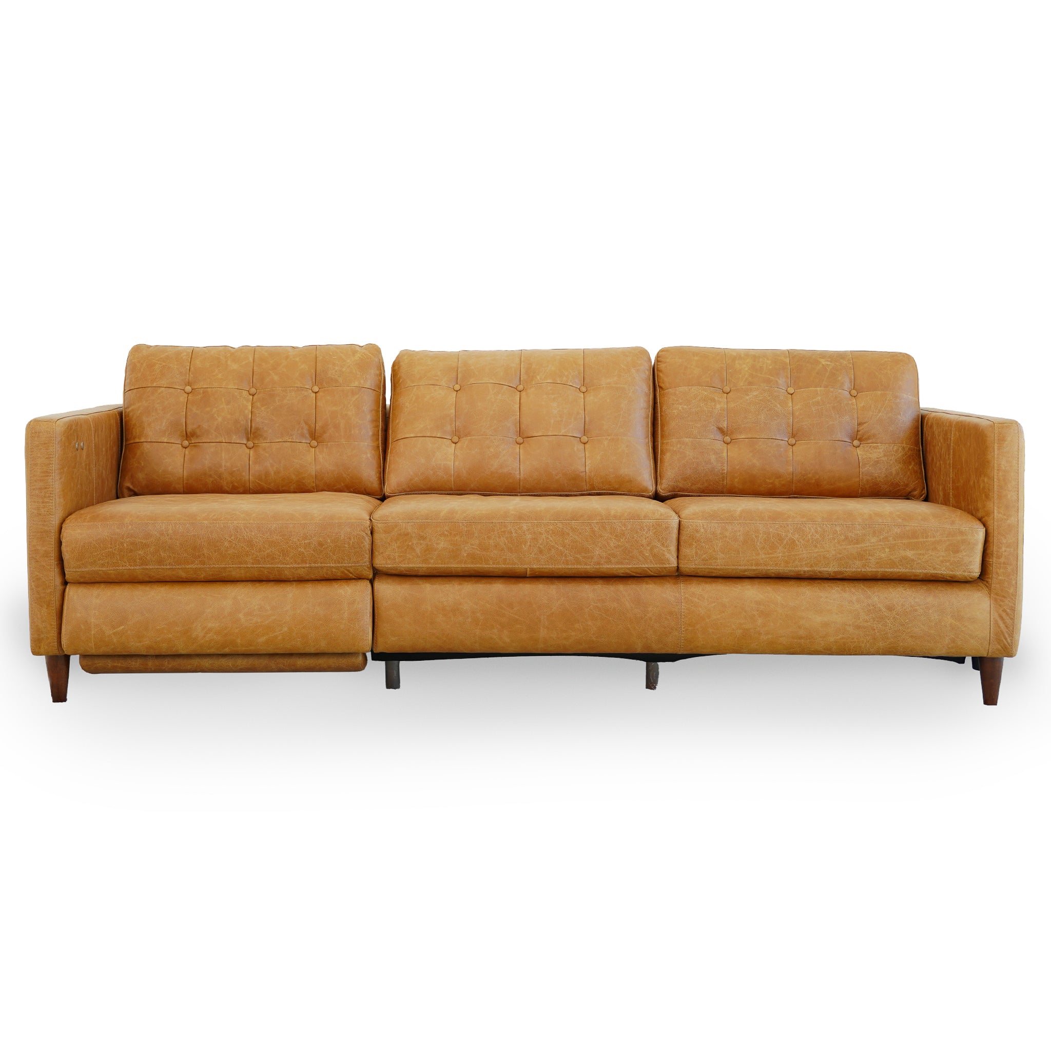 Ashcroft Christopher Tan Leather Electric Inclining Sofa - Left Facing