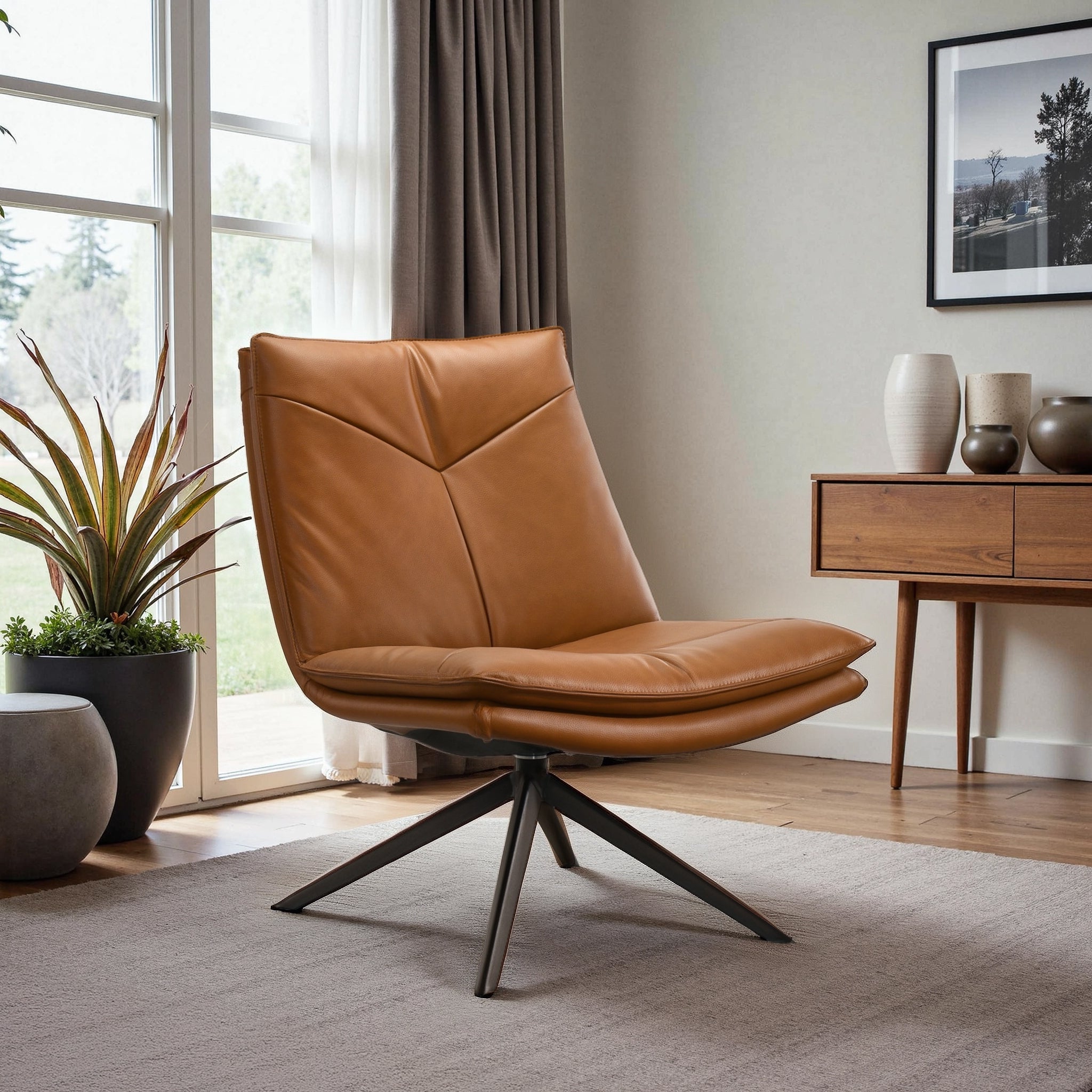 Ashcroft - Oakland Cognac Vegan Leather Swivel Chair