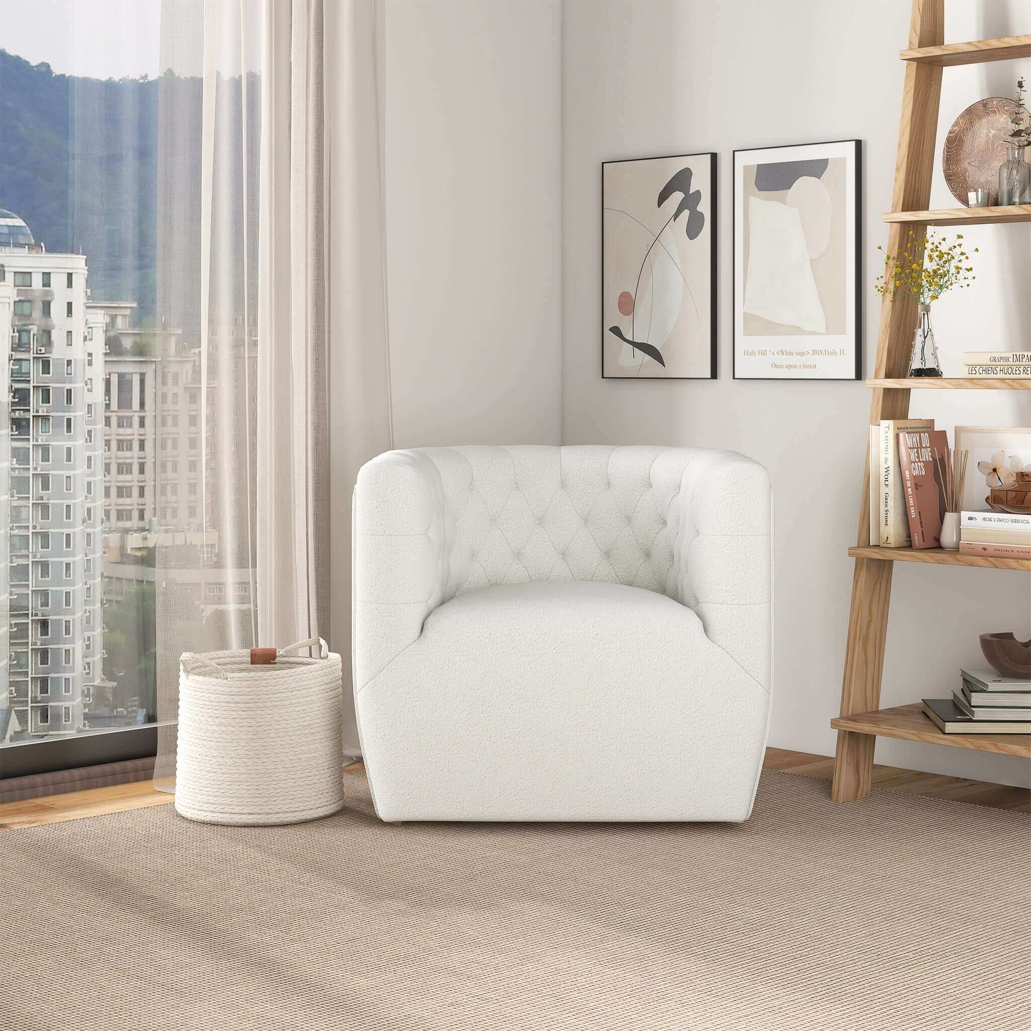 Ashcroft Delaney Boucle Swivel Chair - Cream