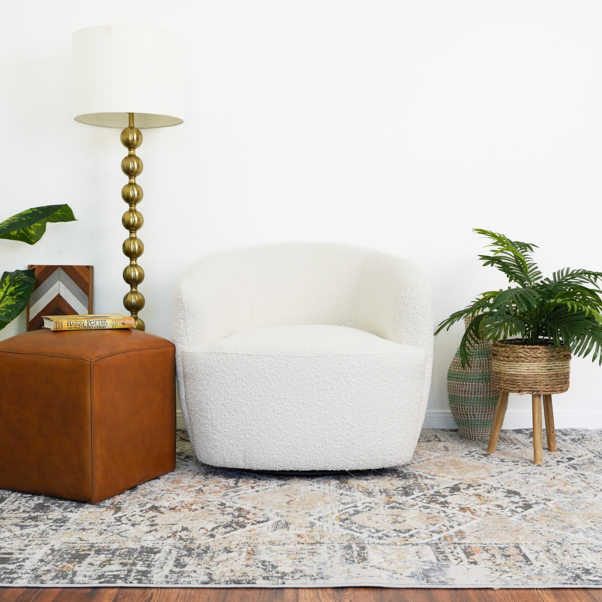 Ashcroft Mina Swivel Chair - White Boucle