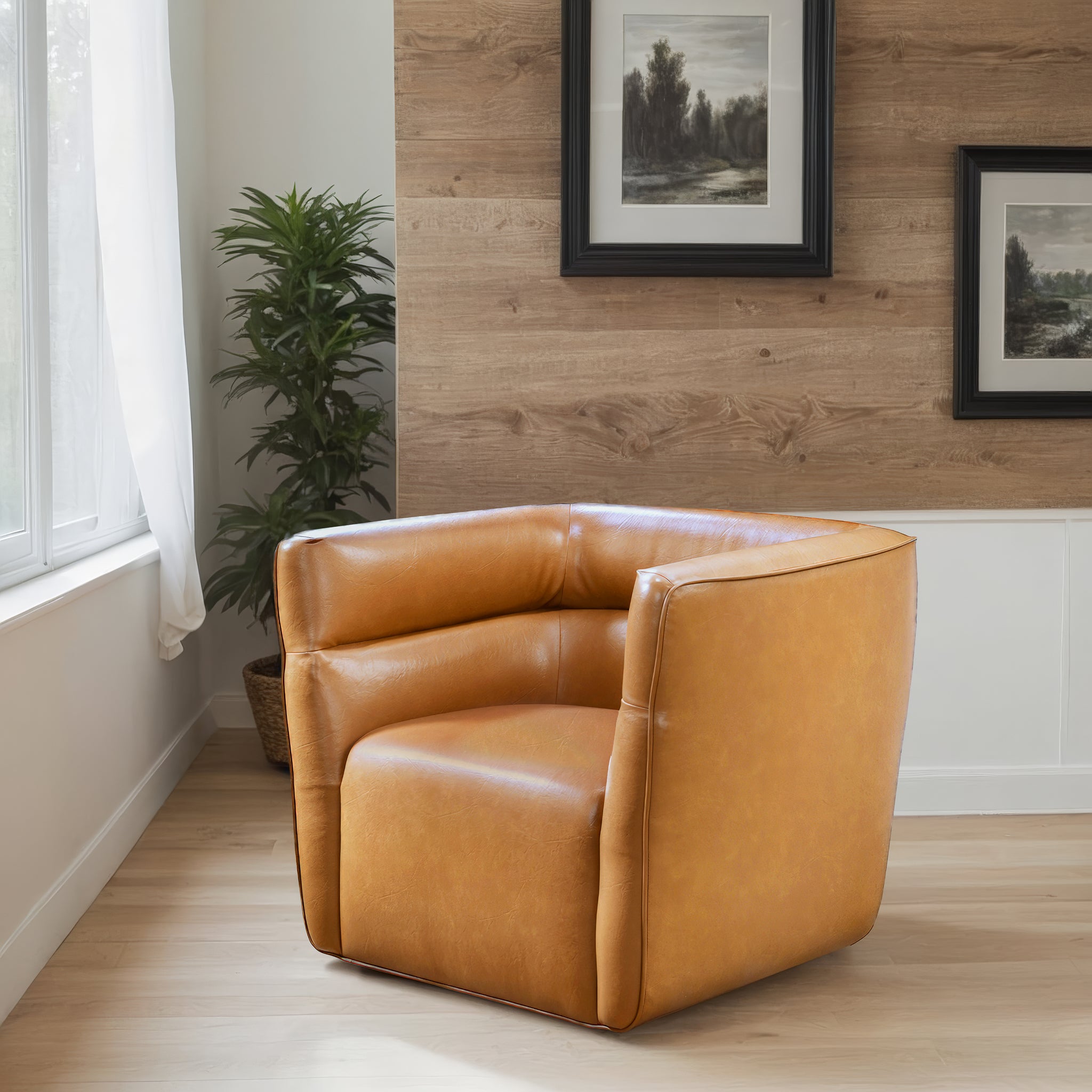 Ashcroft - Callan Swivel Chair - Vegan Tan Leather