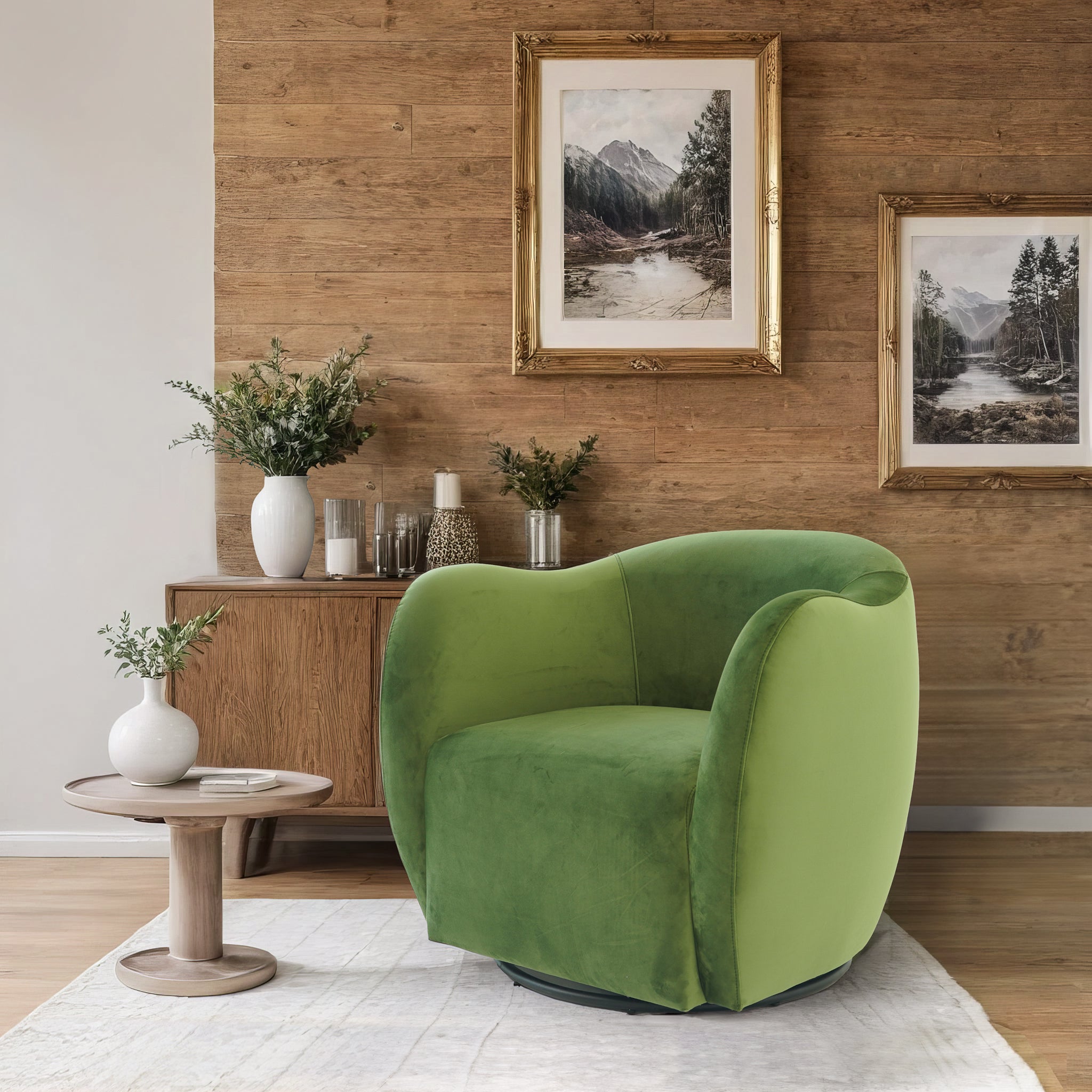 Ashcroft - Renee Swivel Chair - Green Velvet