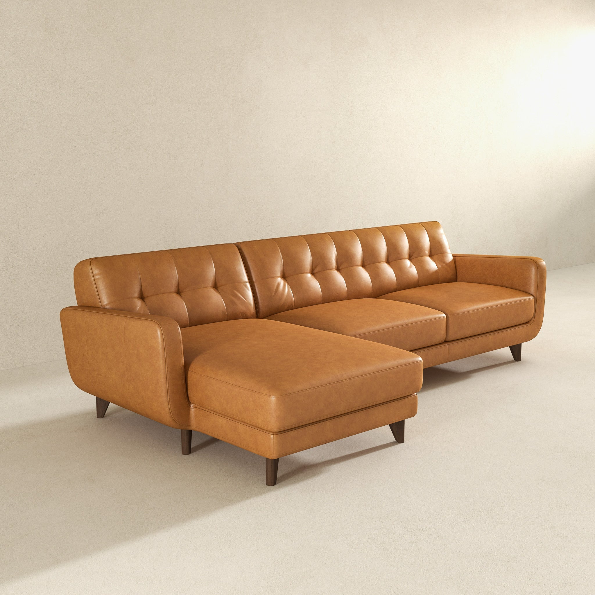 Ashcroft Allison Tan Leather Sectional Sofa – Left-Facing