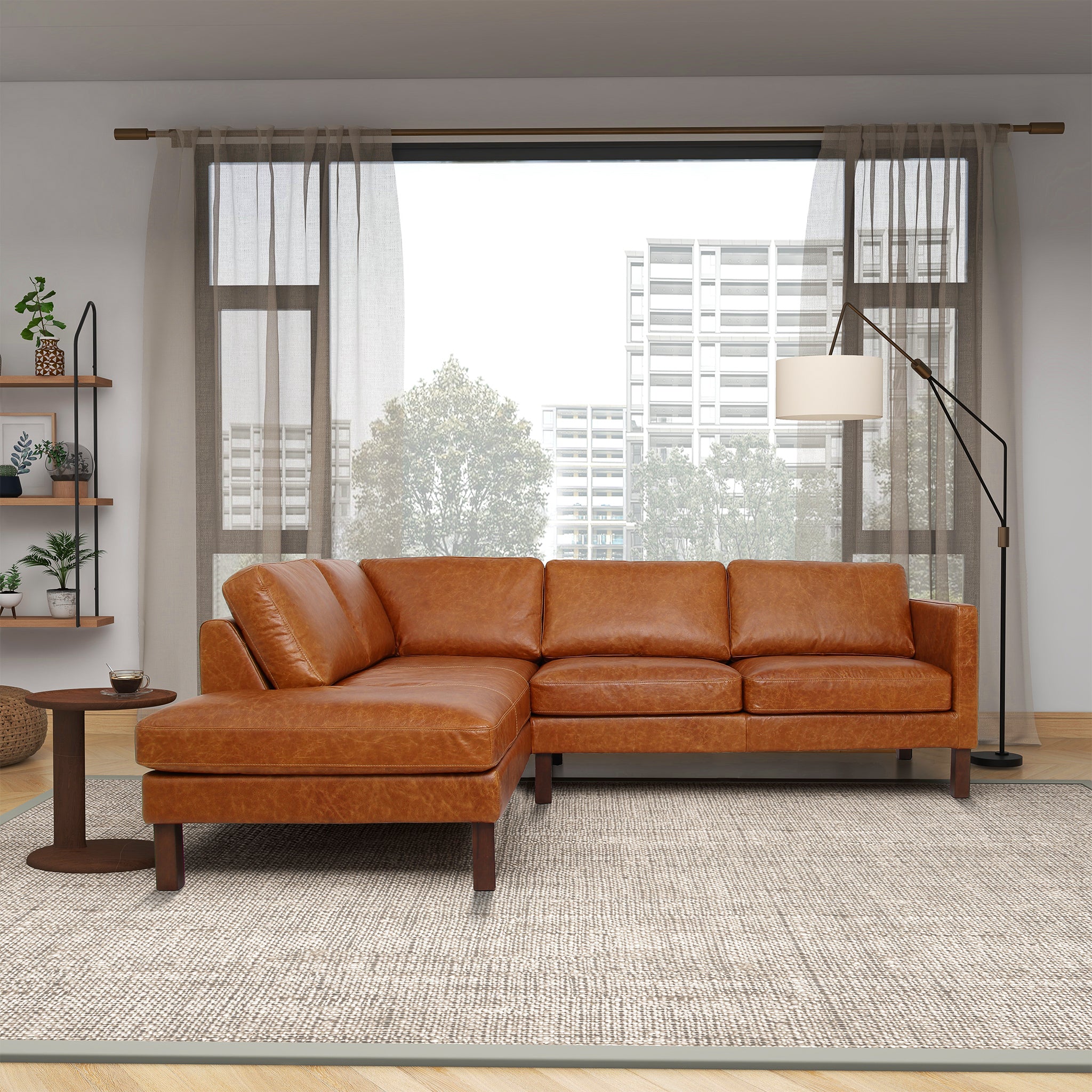 Ashcroft Juno Sectional Leather Sofa - Waxy Cognac, Left Facing