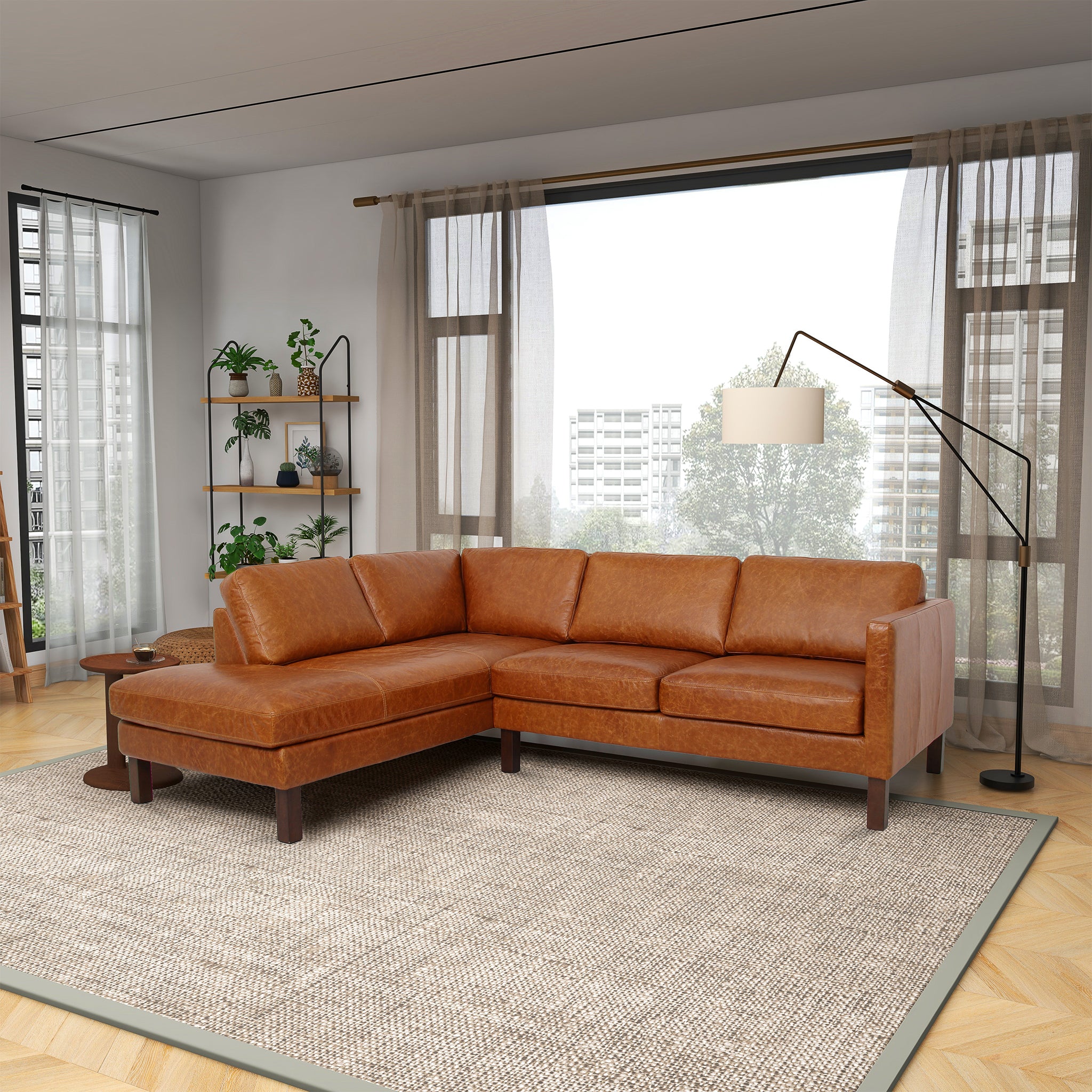 Ashcroft Juno Sectional Leather Sofa - Waxy Cognac, Left Facing