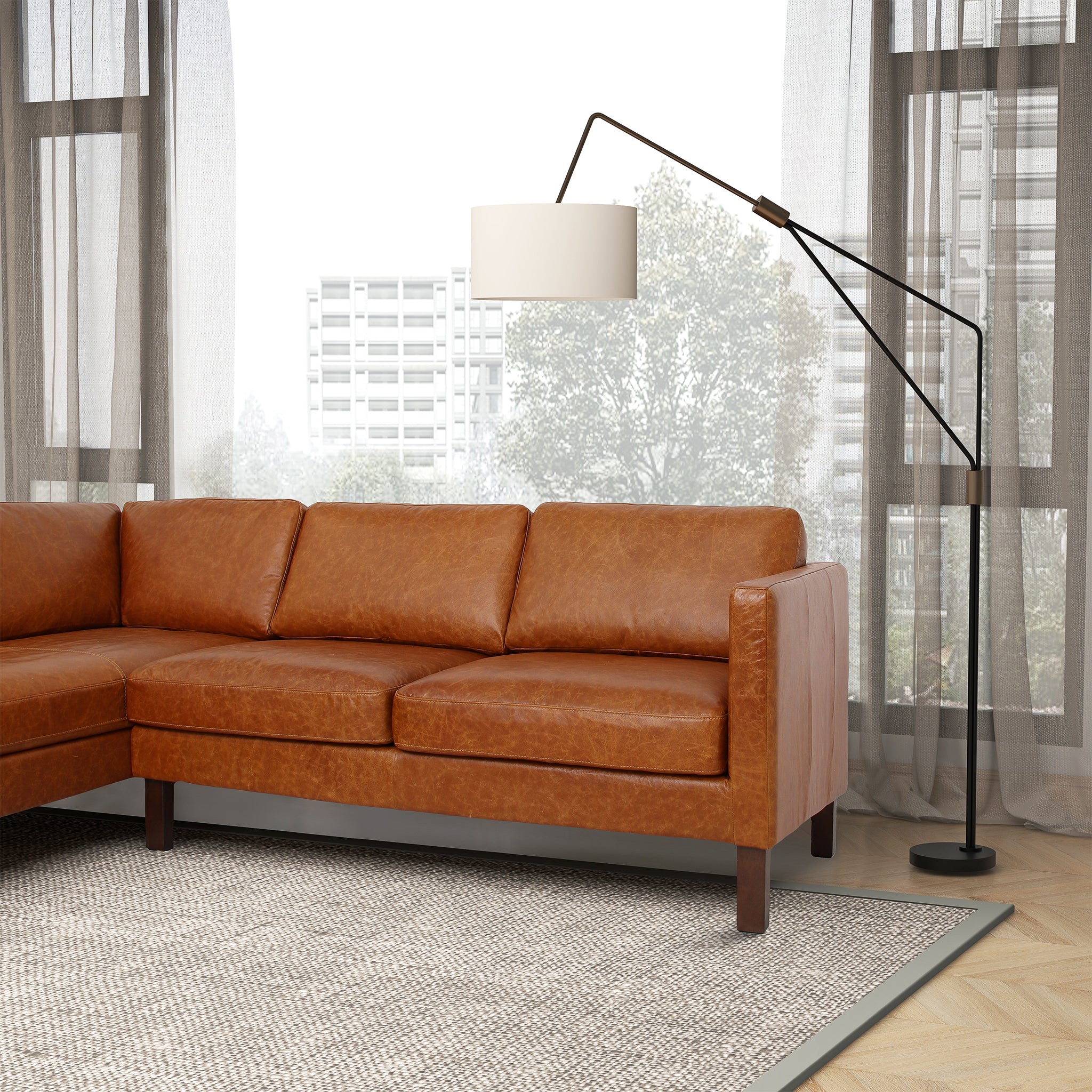 Ashcroft Juno Sectional Leather Sofa - Waxy Cognac, Left Facing