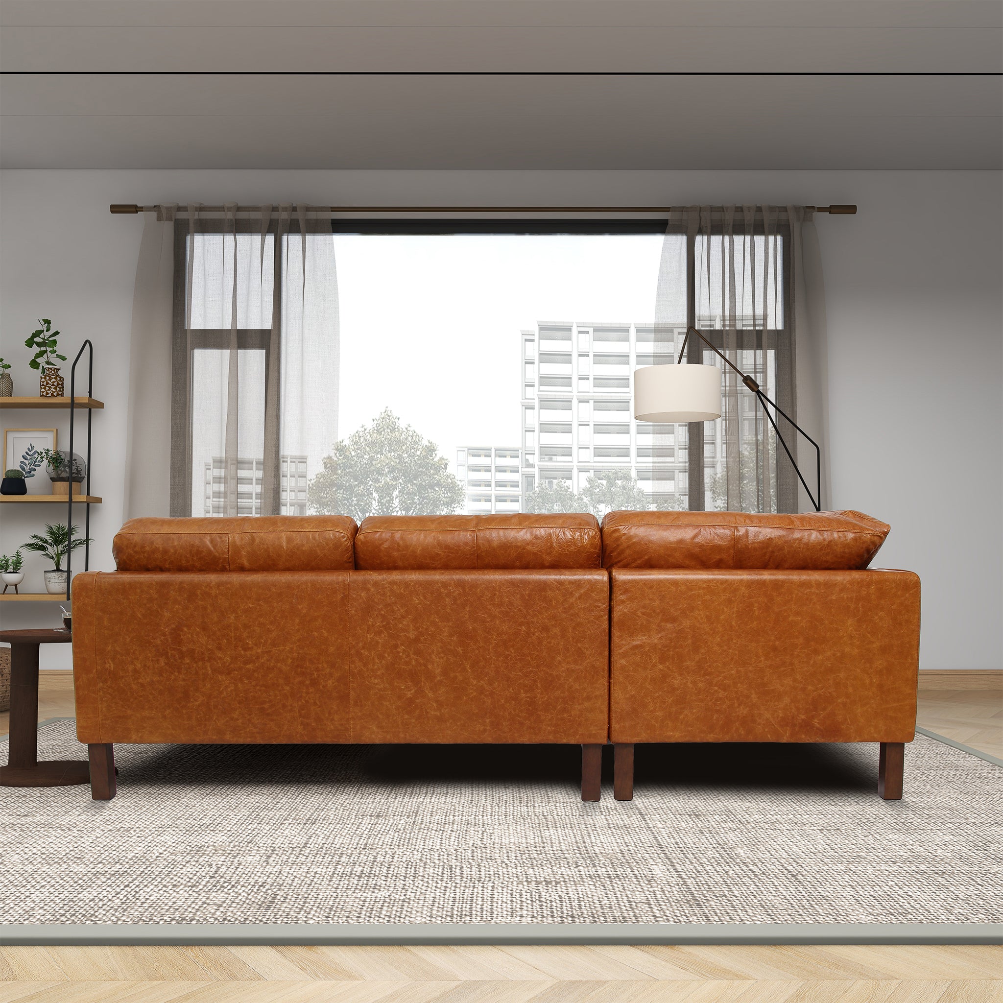 Ashcroft Juno Sectional Leather Sofa - Waxy Cognac, Left Facing