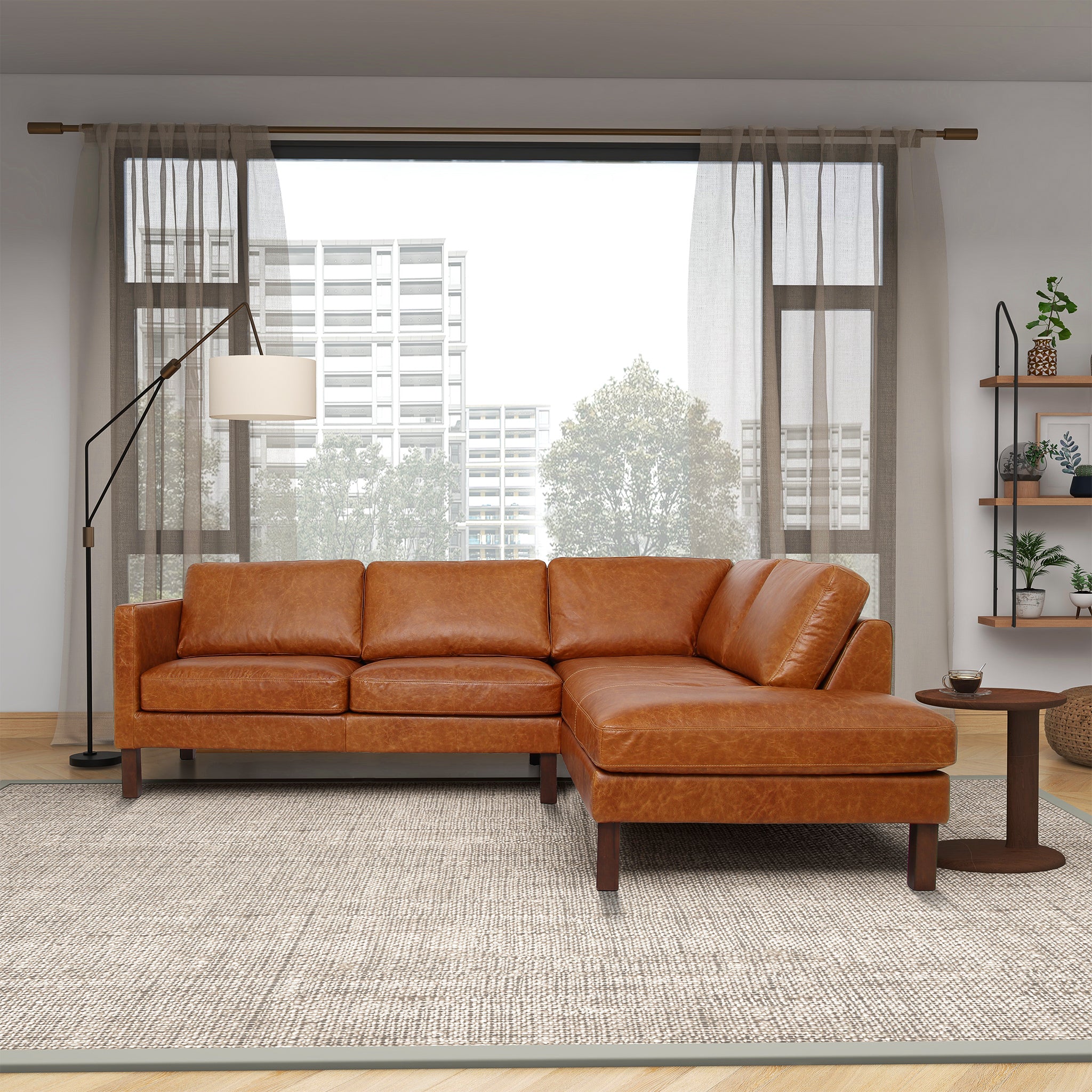 Ashcroft Juno Sectional Leather Sofa - Waxy Cognac, Right Facing