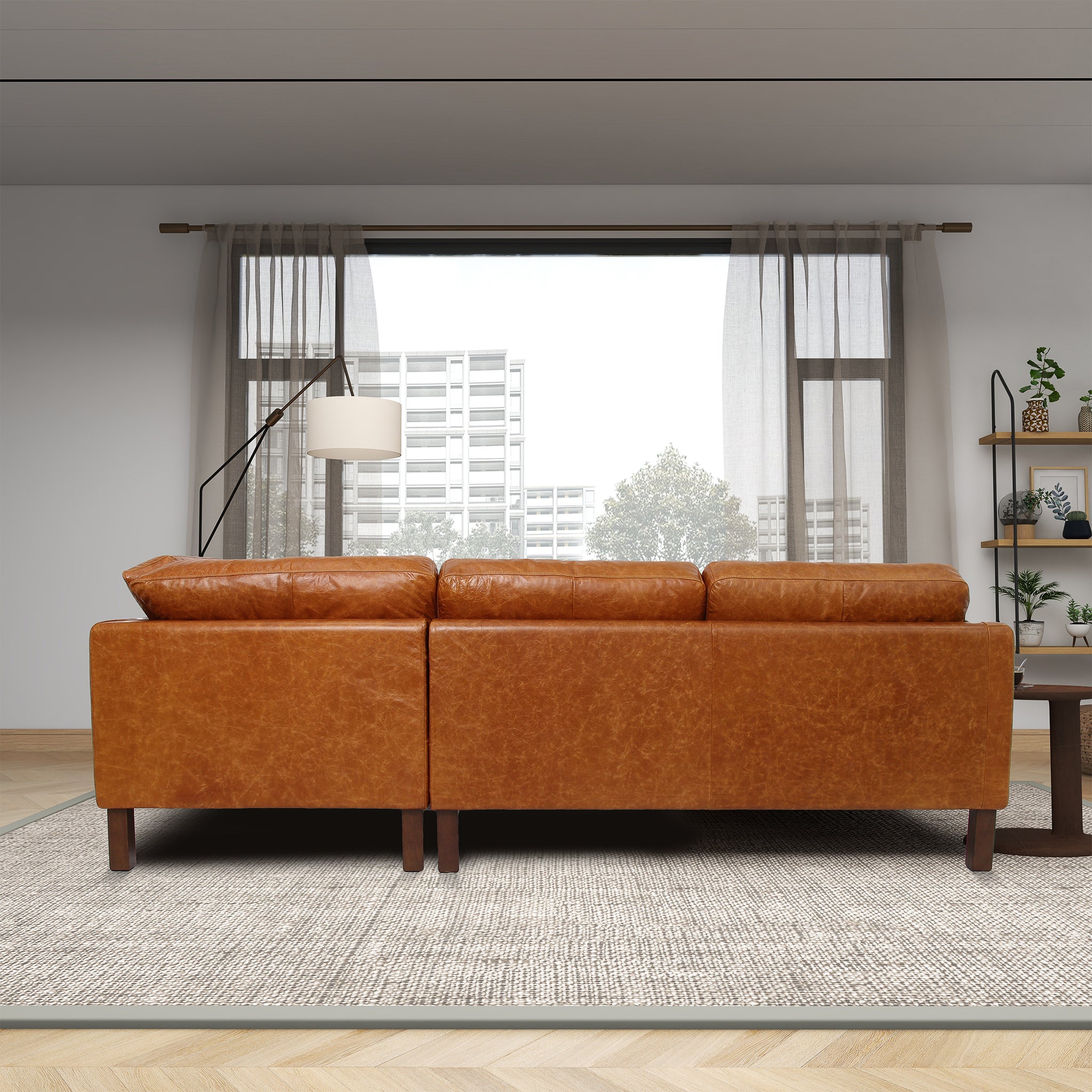 Ashcroft Juno Sectional Leather Sofa - Waxy Cognac, Right Facing
