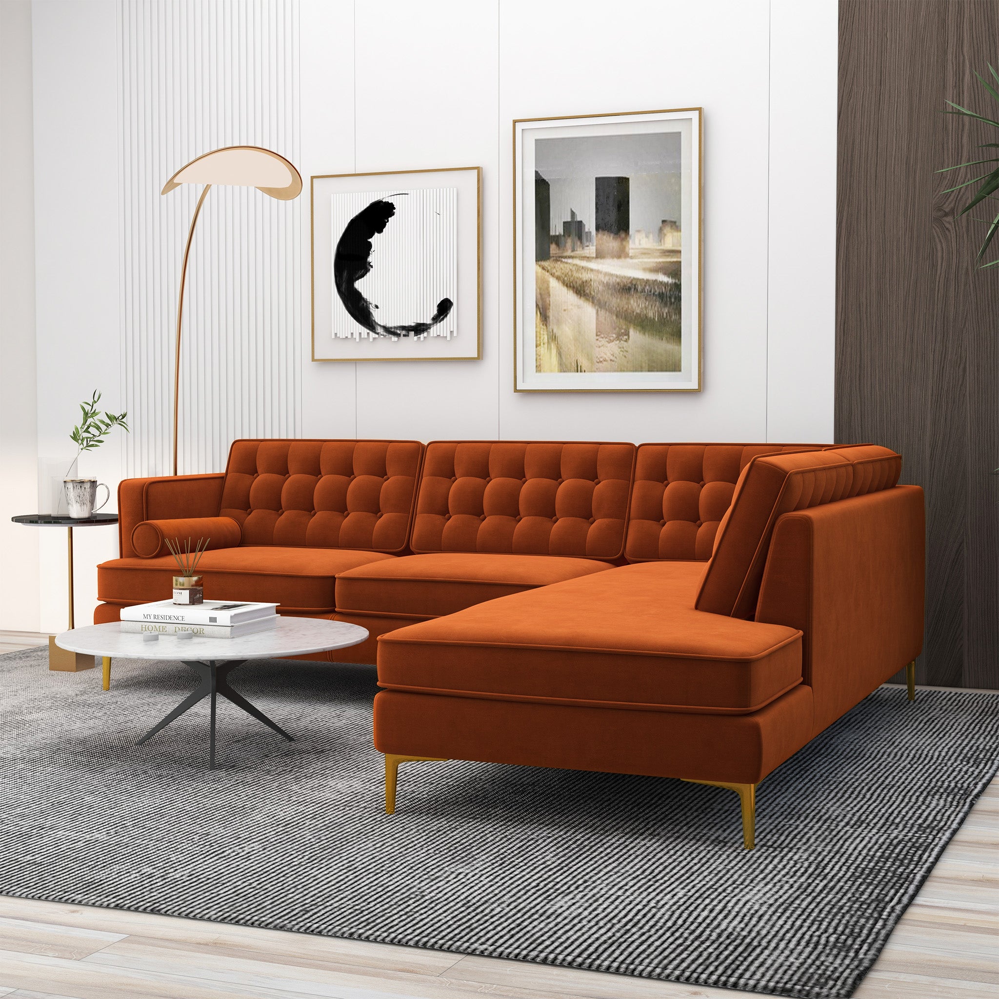 Ashcroft Brooke Sectional Sofa – Burnt Orange, Right Facing