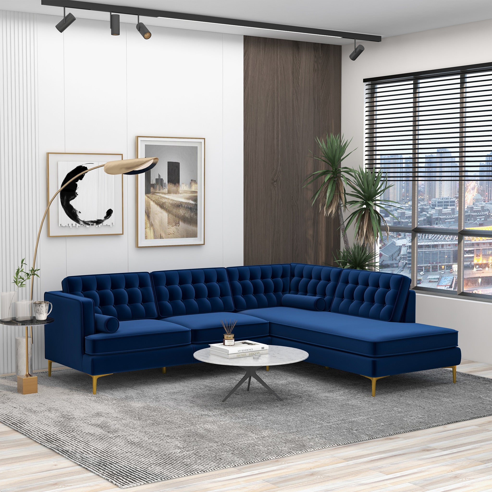 Ashcroft Brooke Sectional Sofa – Blue, Right Facing