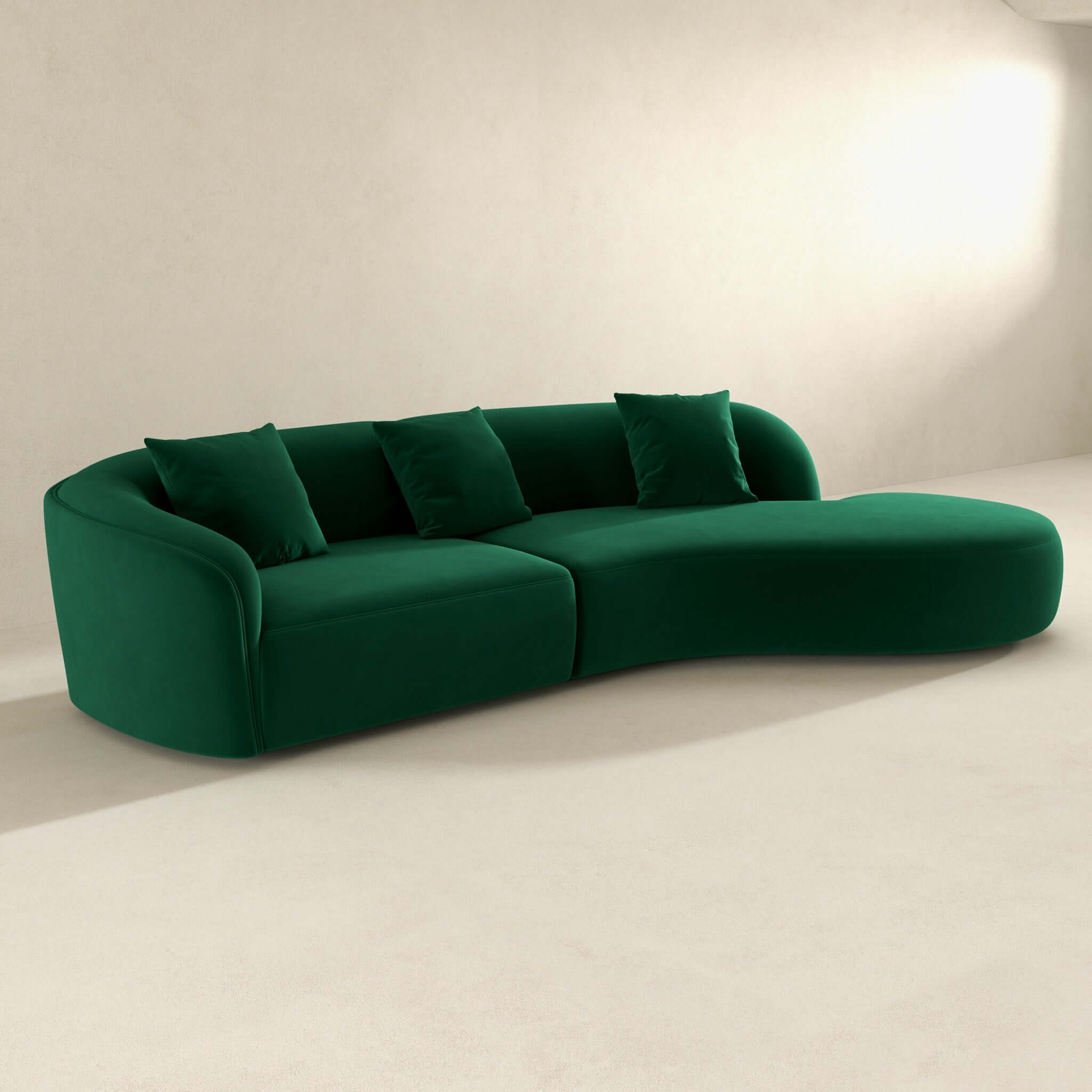 Ashcroft Elijah Japandi Style Curvy Sectional Sofa – Dark Green, 126"