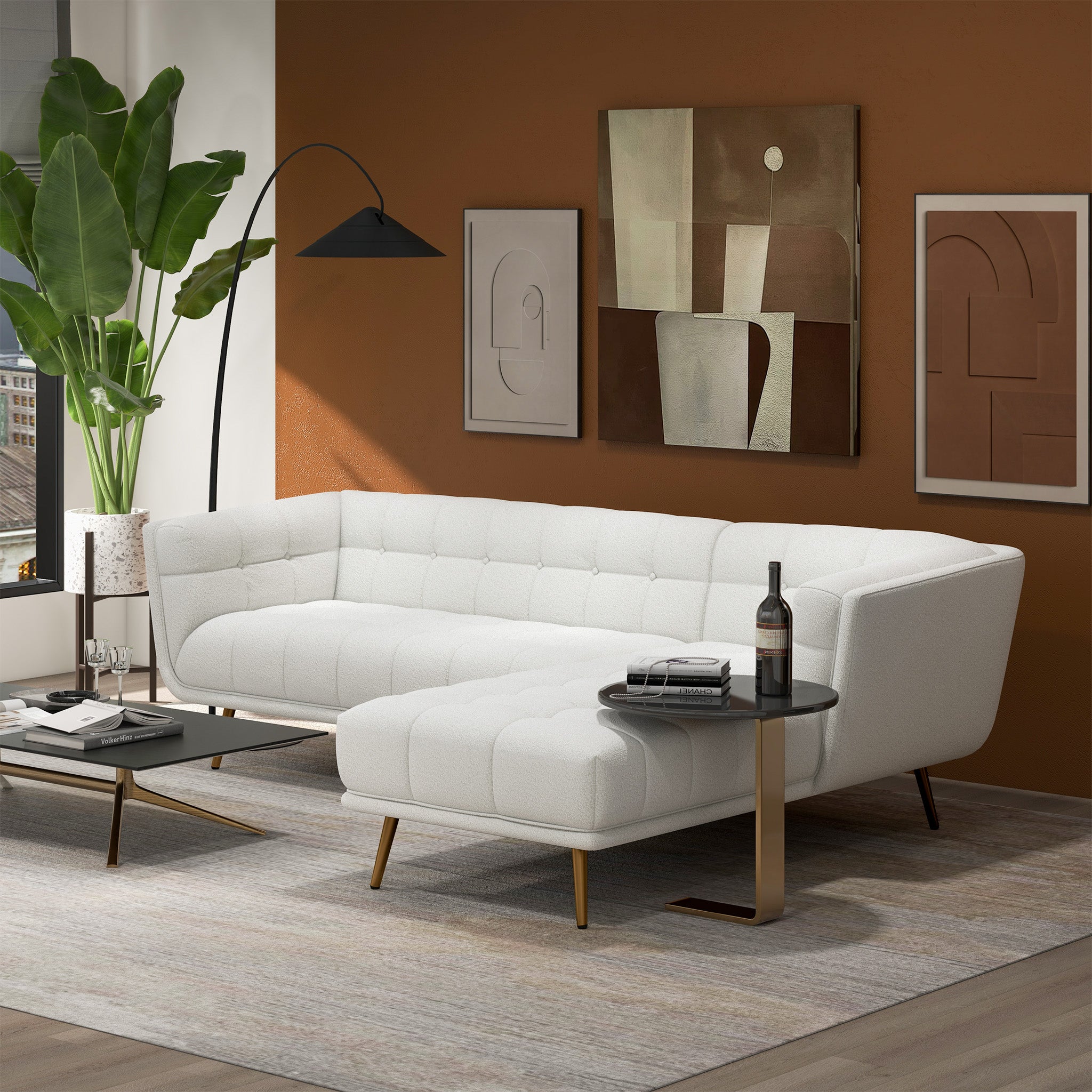 Ashcroft Addison Sectional Sofa – Right Facing Chaise, Cream Boucle