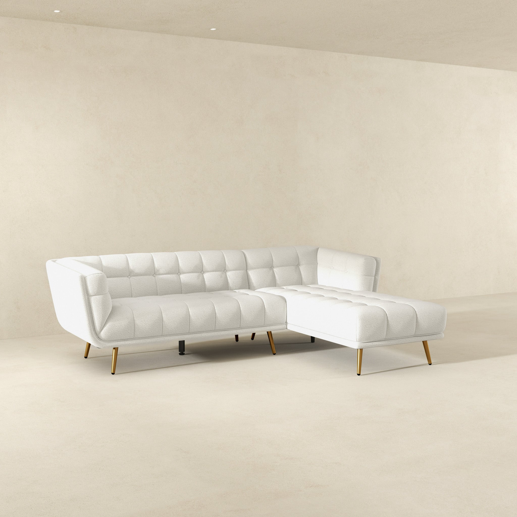 Ashcroft Addison Sectional Sofa – Right Facing Chaise, Cream Boucle