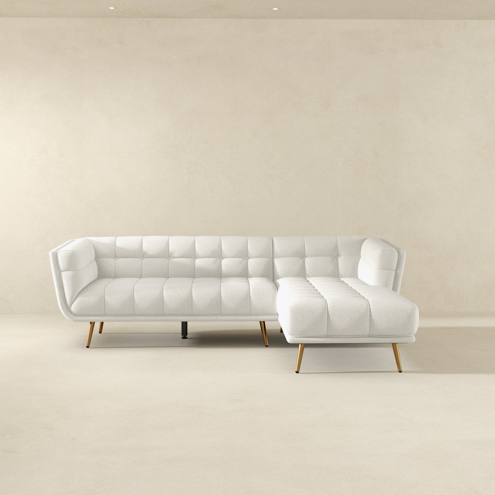 Ashcroft Addison Sectional Sofa – Right Facing Chaise, Cream Boucle