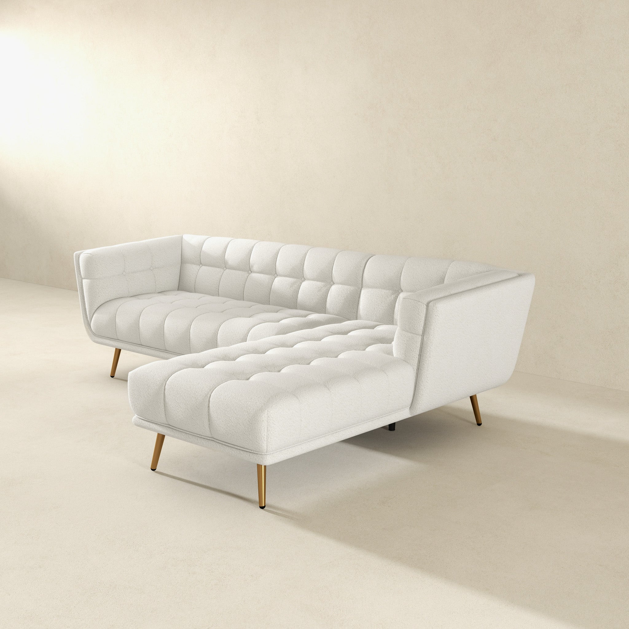 Ashcroft Addison Sectional Sofa – Right Facing Chaise, Cream Boucle
