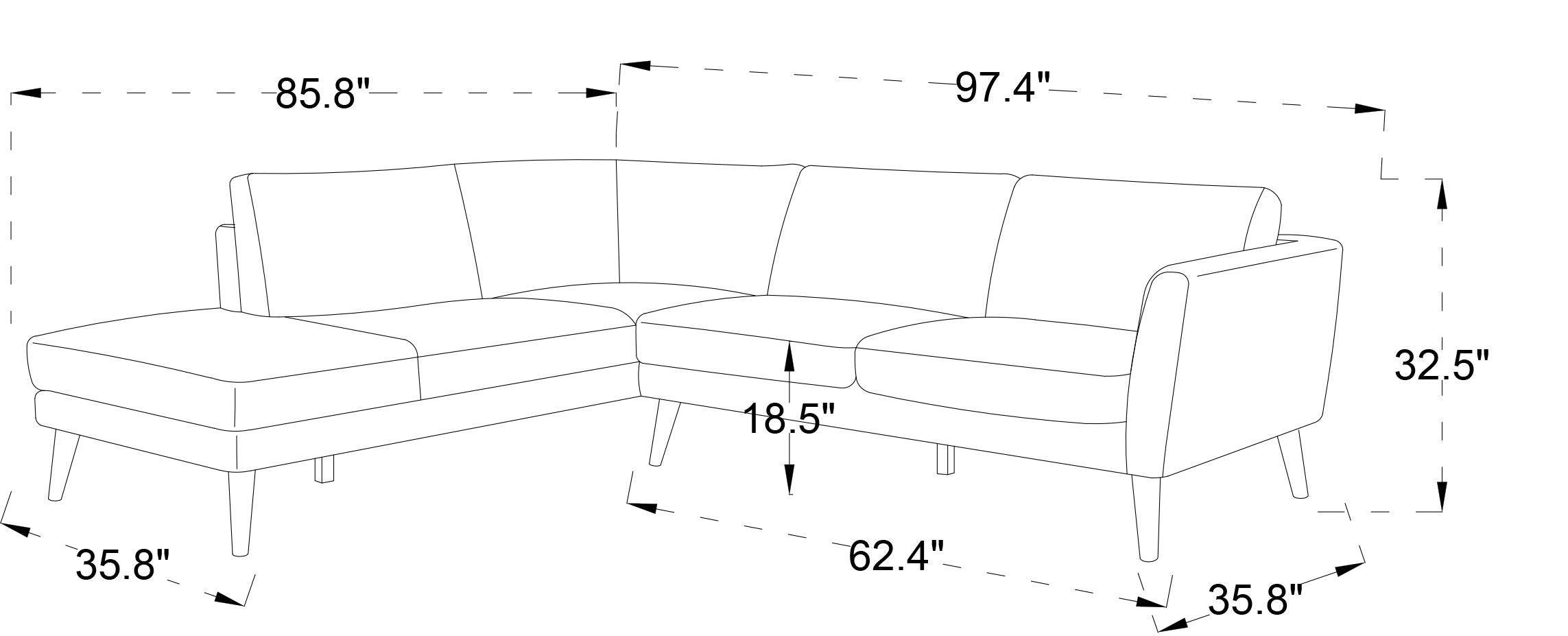 Ashcroft Benson Sectional Sofa – Gray Fabric, Left Facing Chaise