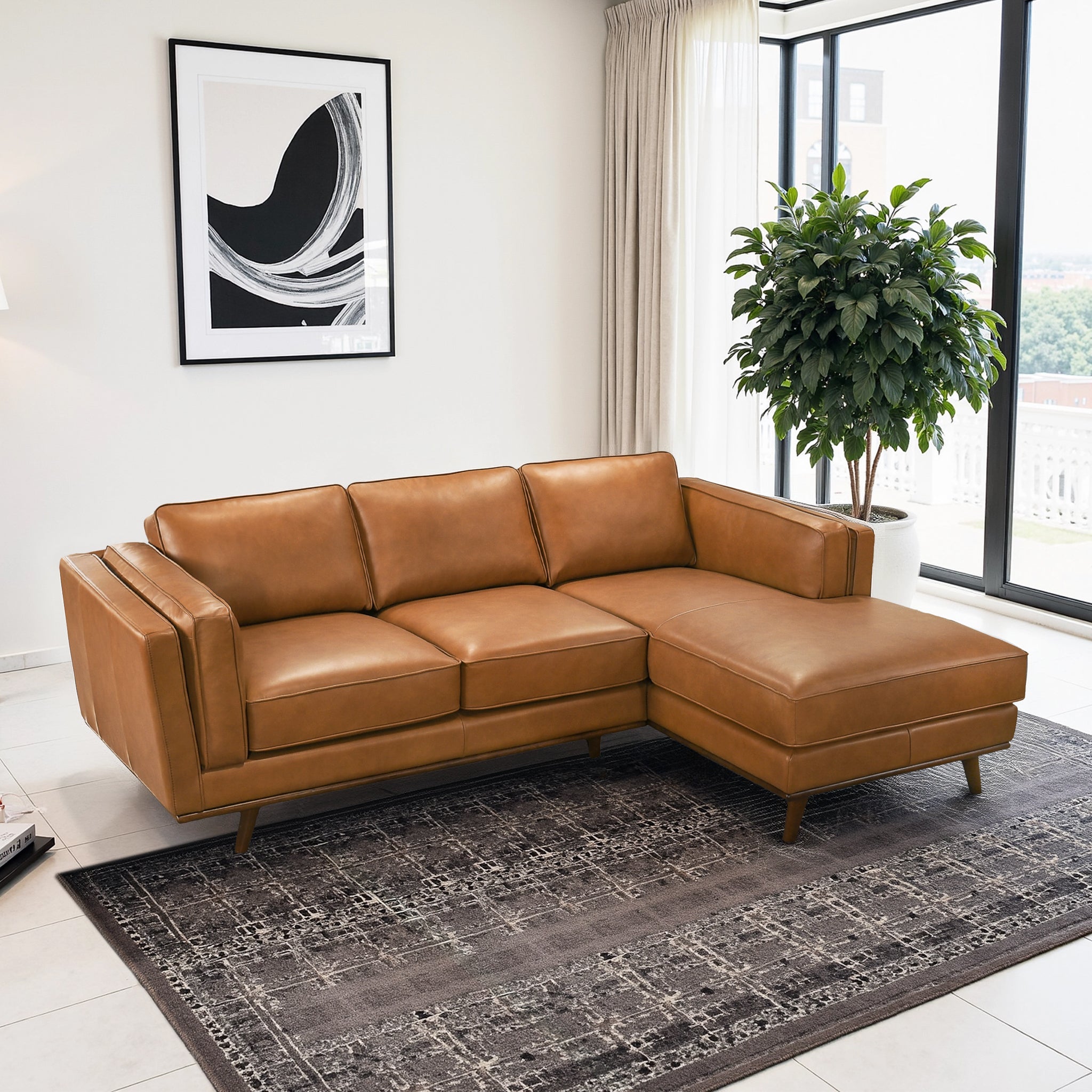 Ashcroft Chase Genuine Leather Sectional – Right Facing