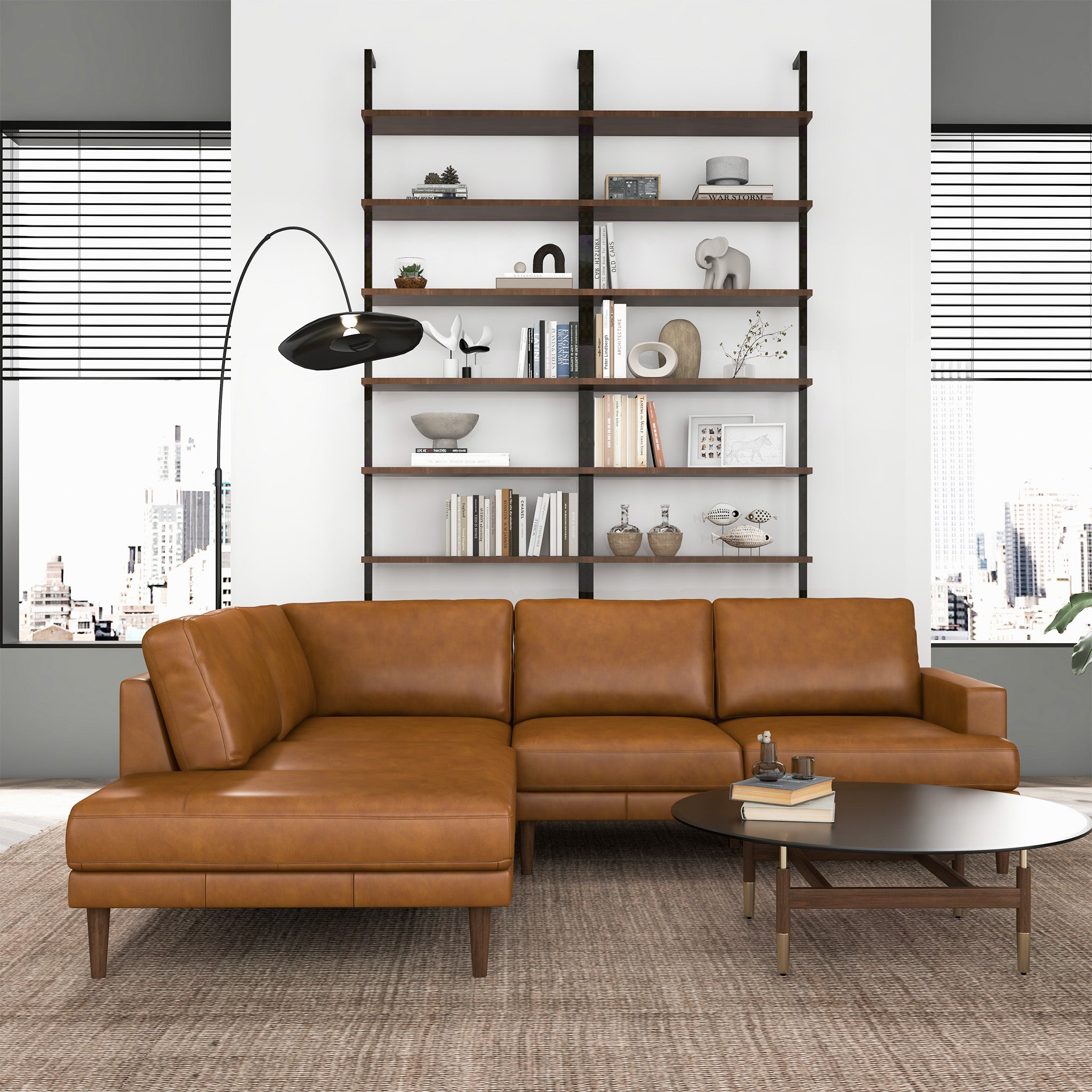 Ashcroft - Corbin Left-Facing Tan Leather Sectional Sofa