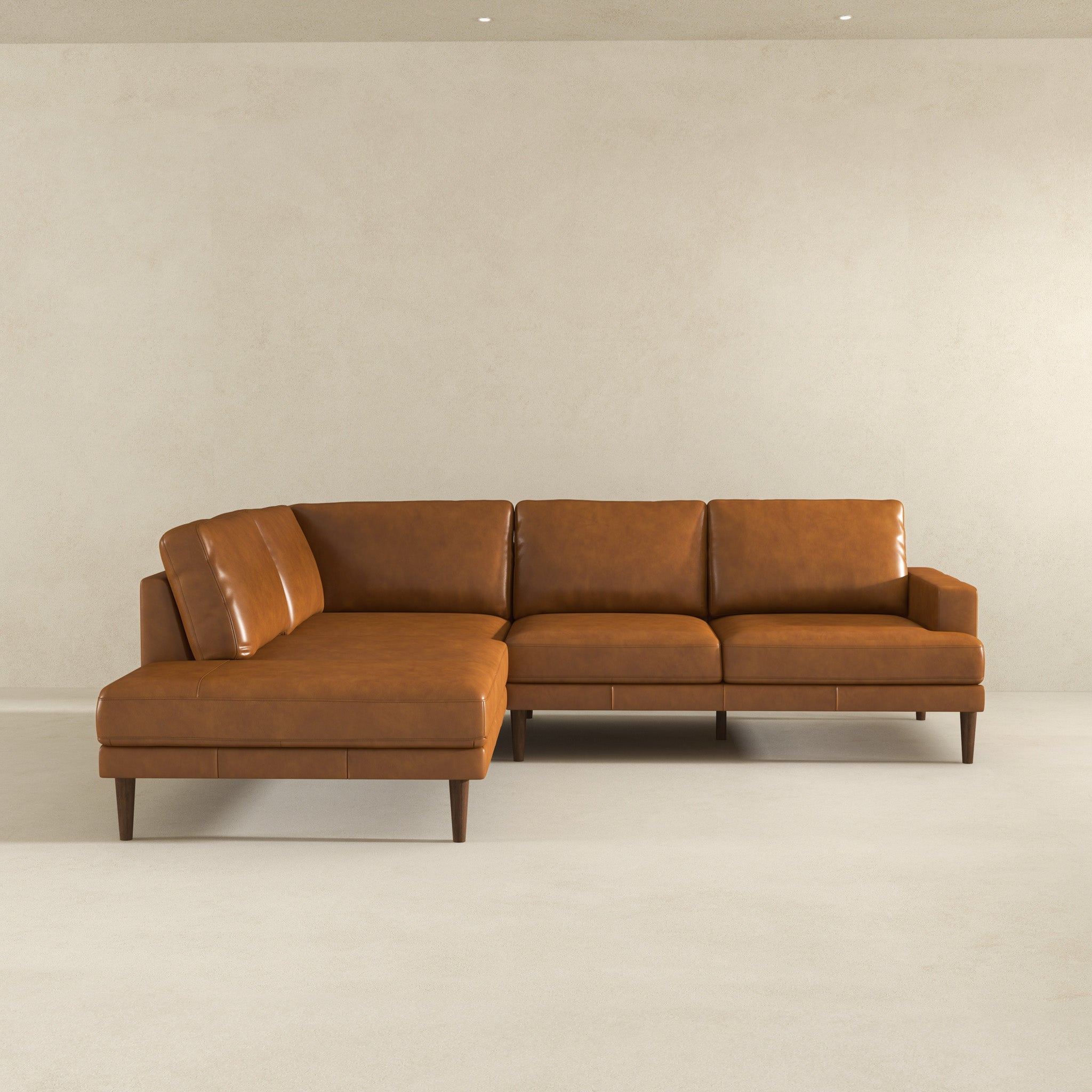 Ashcroft - Corbin Left-Facing Tan Leather Sectional Sofa