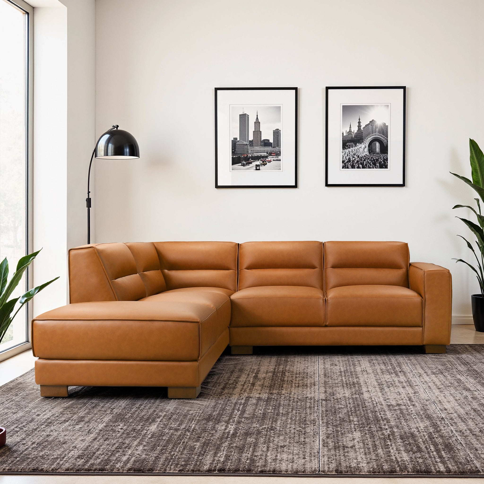 Ashcroft - Muncie L-Shaped Sofa with Plush Cushions & Walnut Wood Legs