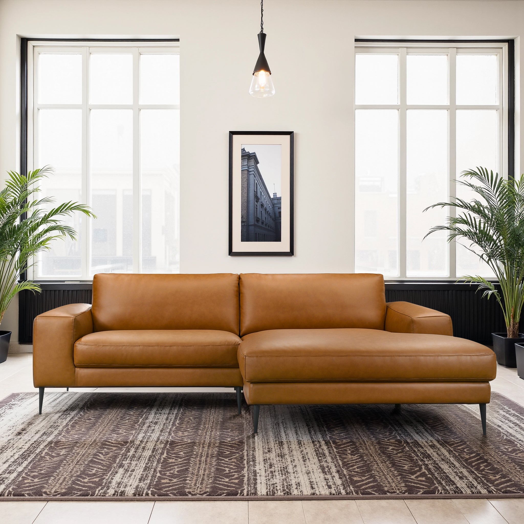 Ashcroft - Easley Mid Century Modern Vegan Leather Wide-Arm Sofa