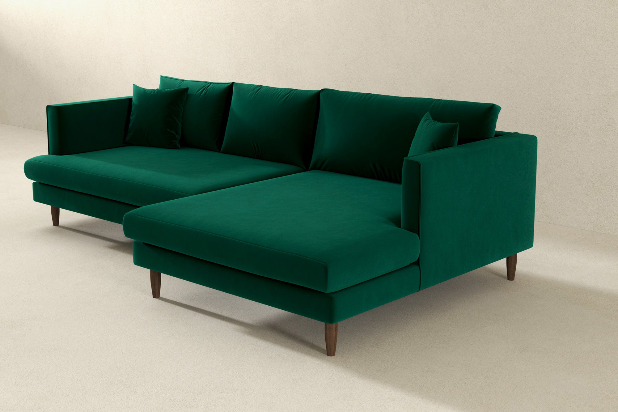 Ashcroft Blake L-Shaped Sectional Sofa Right Facing - Green, Velvet