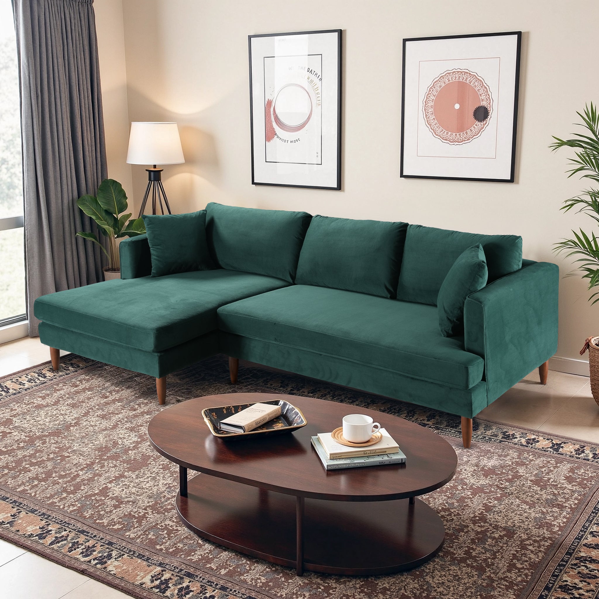 Ashcroft Blake L-Shaped Sectional Sofa - Dark Green Velvet, Left Facing