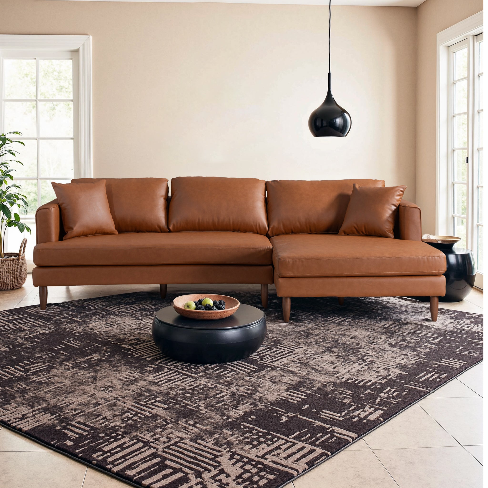 Ashcroft Blake L-Shaped Sectional Sofa - Cognac Vegan Leather, Right Facing