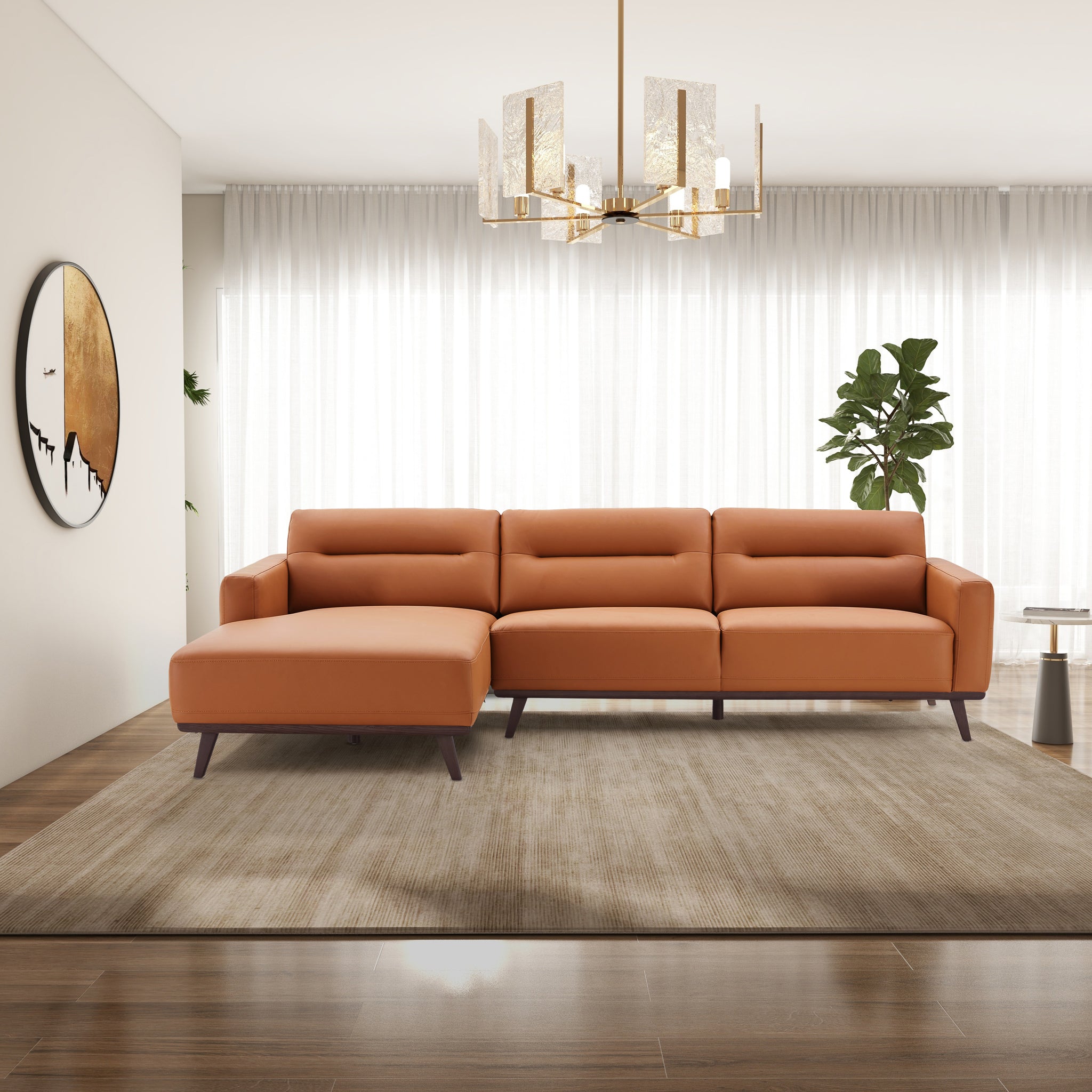 Ashcroft Ella L-Shaped Sectional Couch - Cognac PU Leather, Left Facing