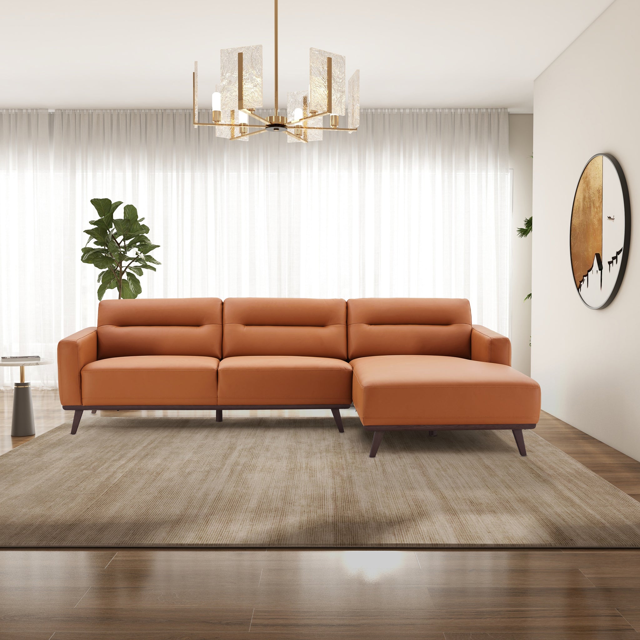 Ashcroft Ella L-Shaped Sectional Couch - Cognac PU Leather, Right Facing